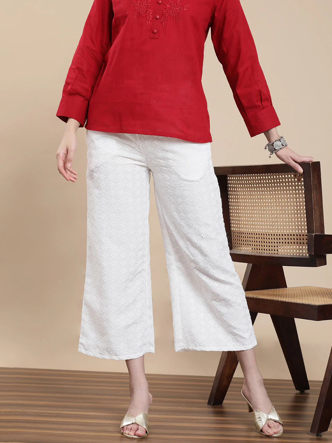 Women White Casual Palazzo - Image 4