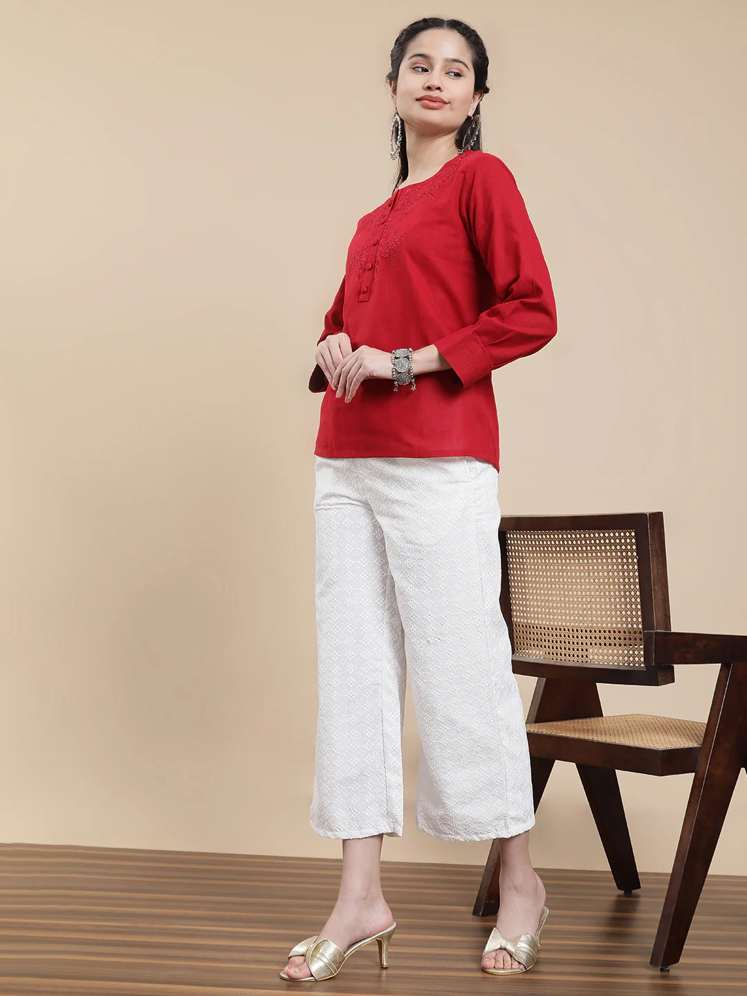 Women White Casual Palazzo - Image 5
