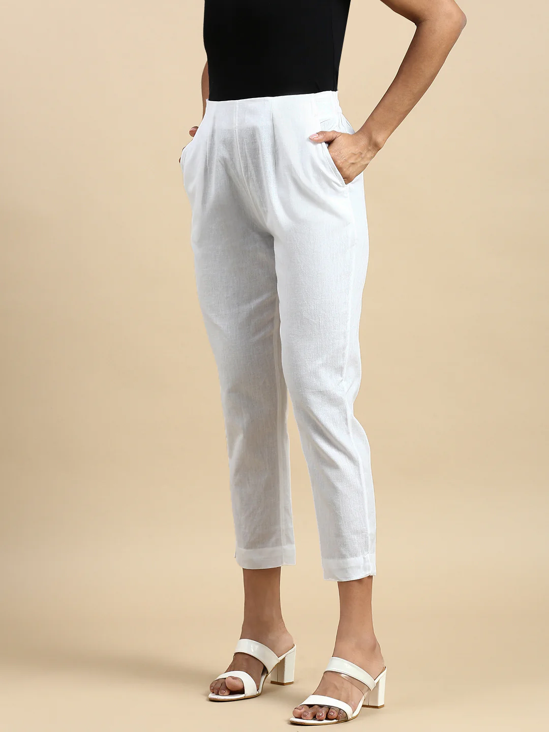 Women White Casual Pants - Image 3