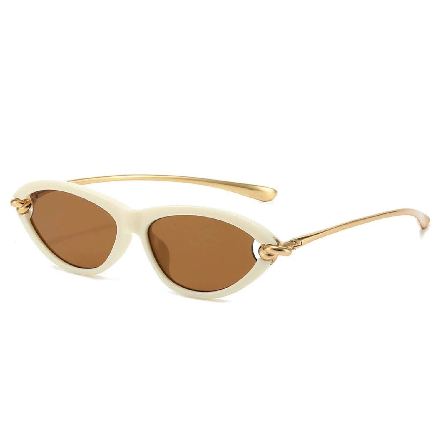 Women White Cat Eye Brown Sunglasses - Image 2
