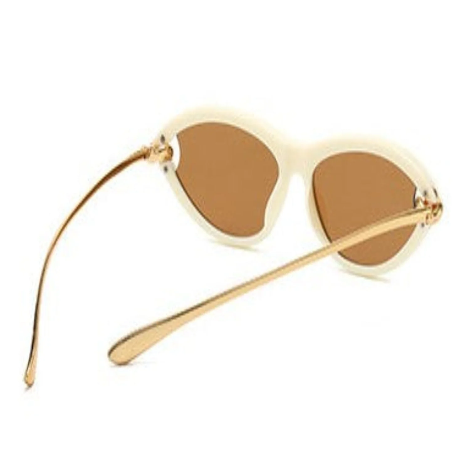 Women White Cat Eye Brown Sunglasses - Image 3