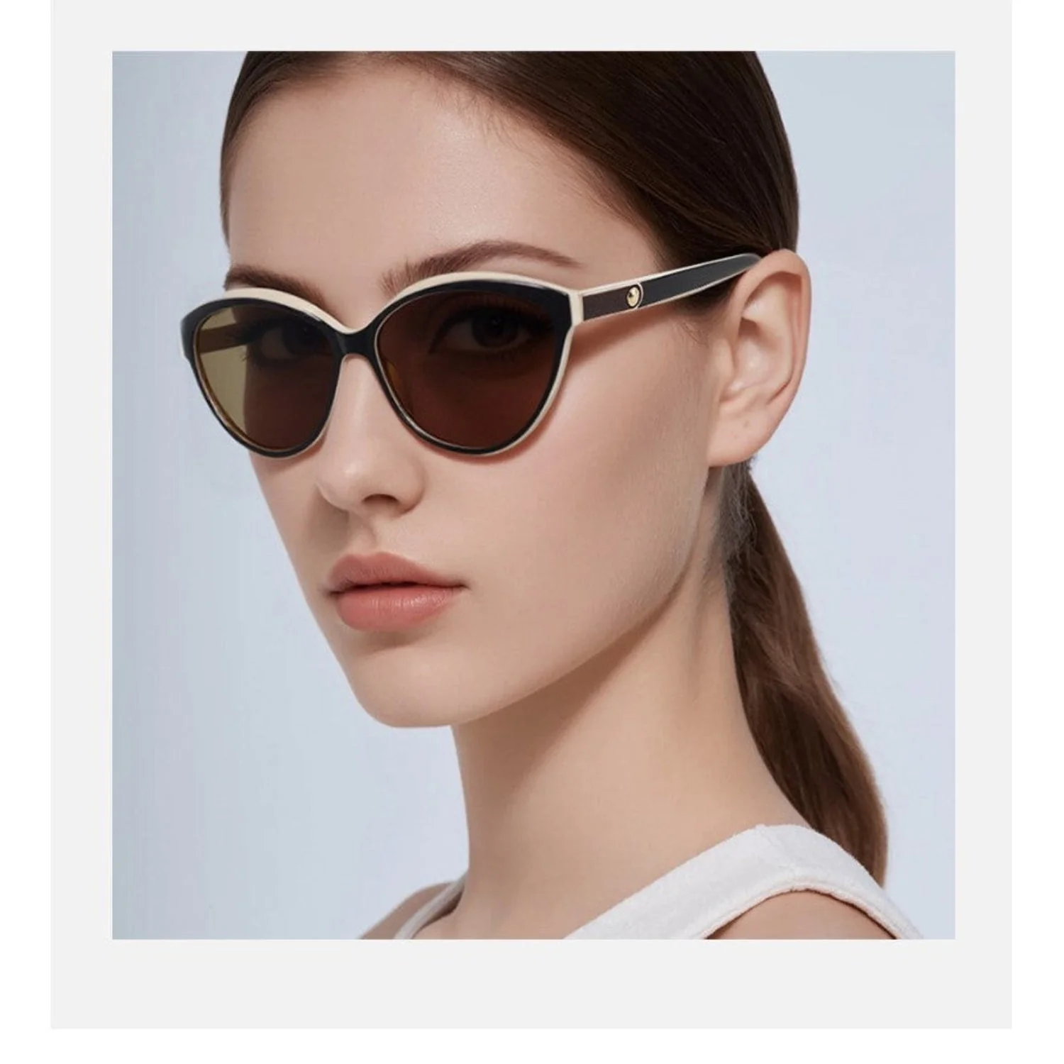 Women White Cat Eye Sunglasses With Pouch & Cloth - Image 2