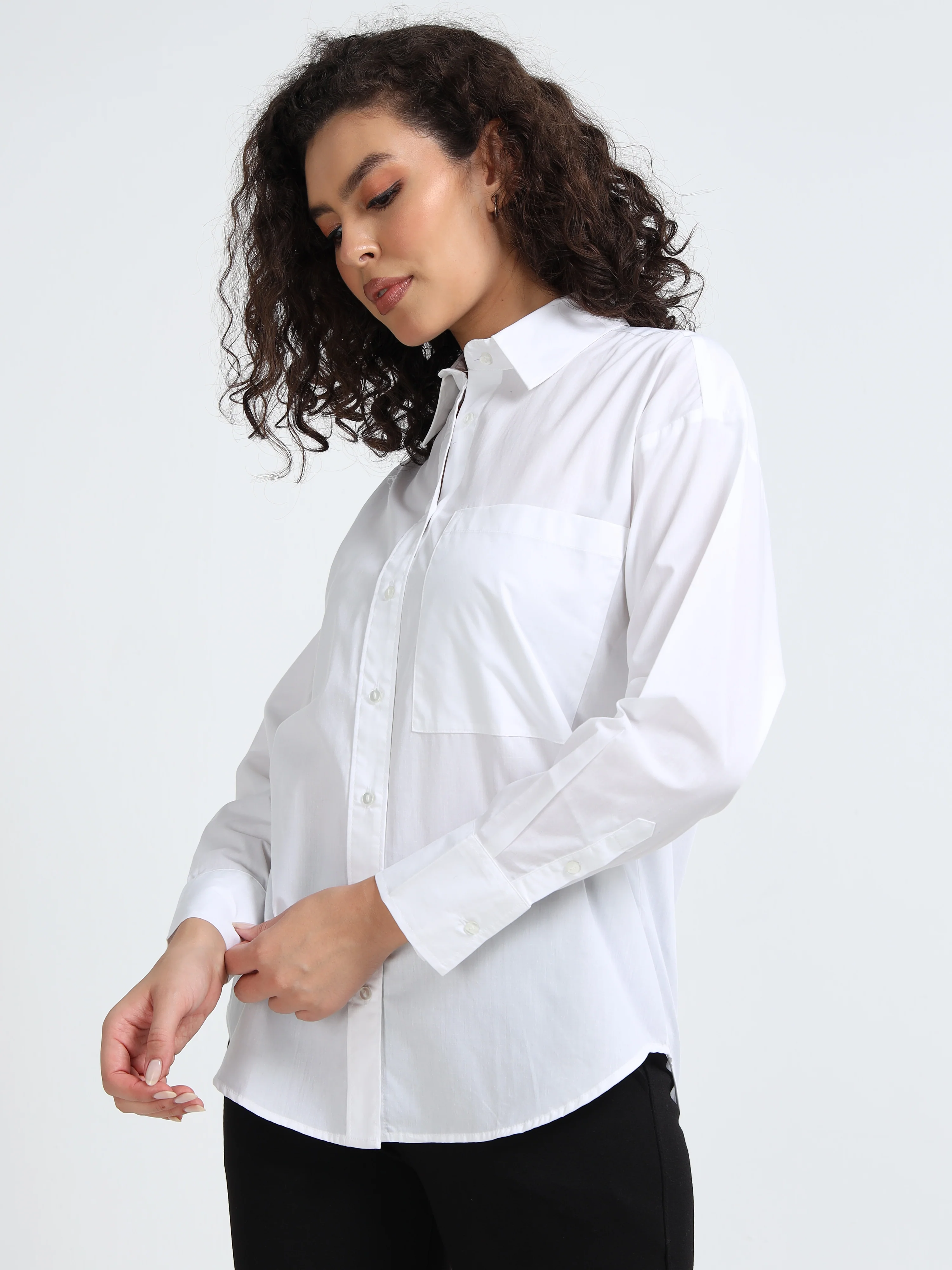 Women White Classic Button Shirt - Image 7