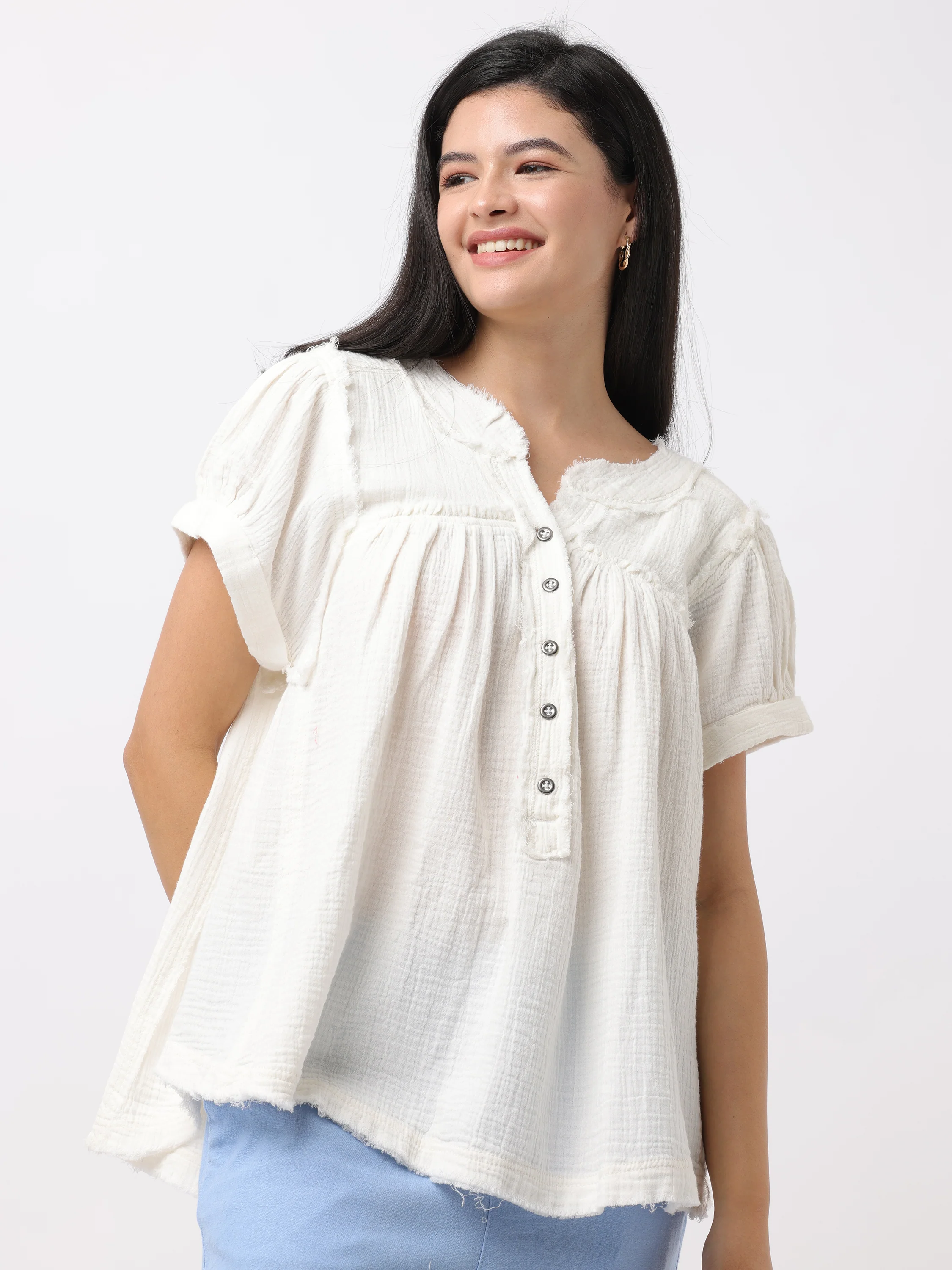 Women White Comfort Fit Tops - Image 5