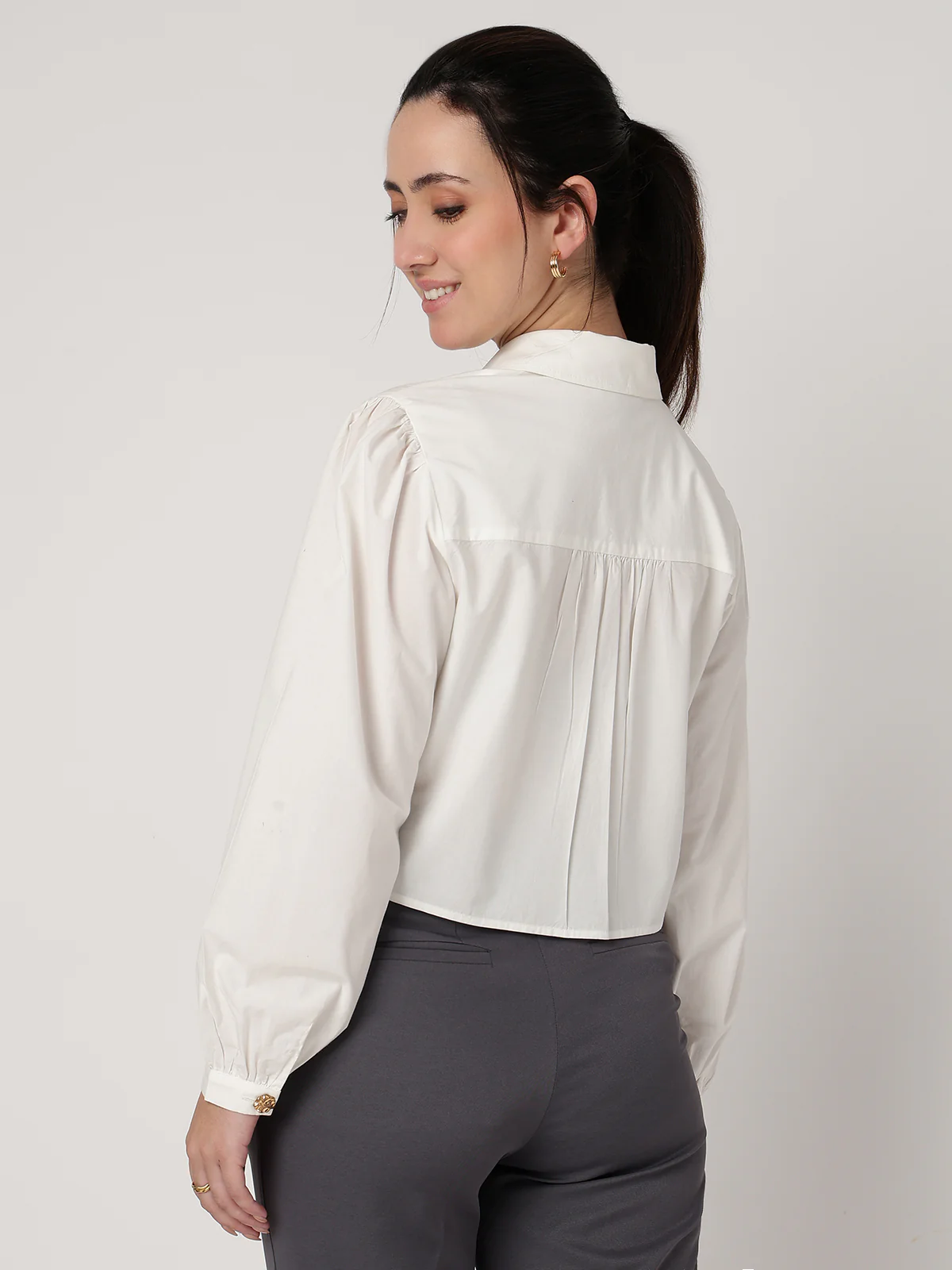 Women White Cotton Shirt - Image 2