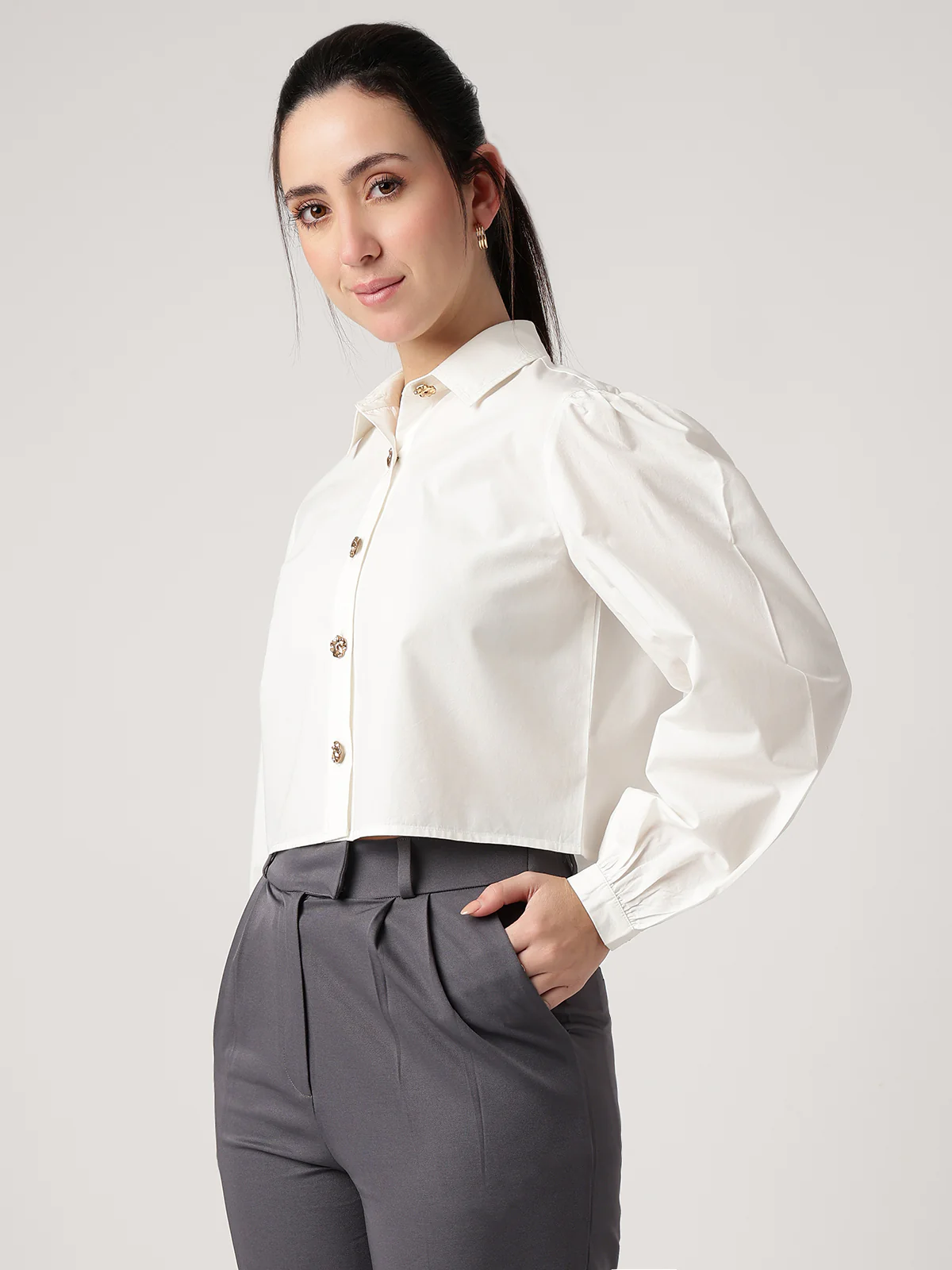 Women White Cotton Shirt - Image 3