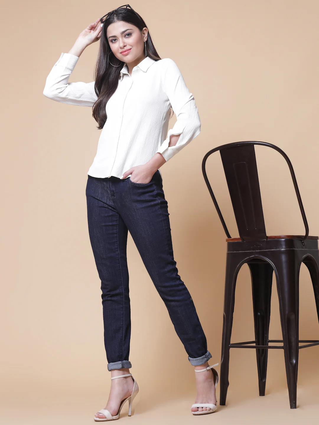 Women White Crepe Odour Free Shirt - Image 6