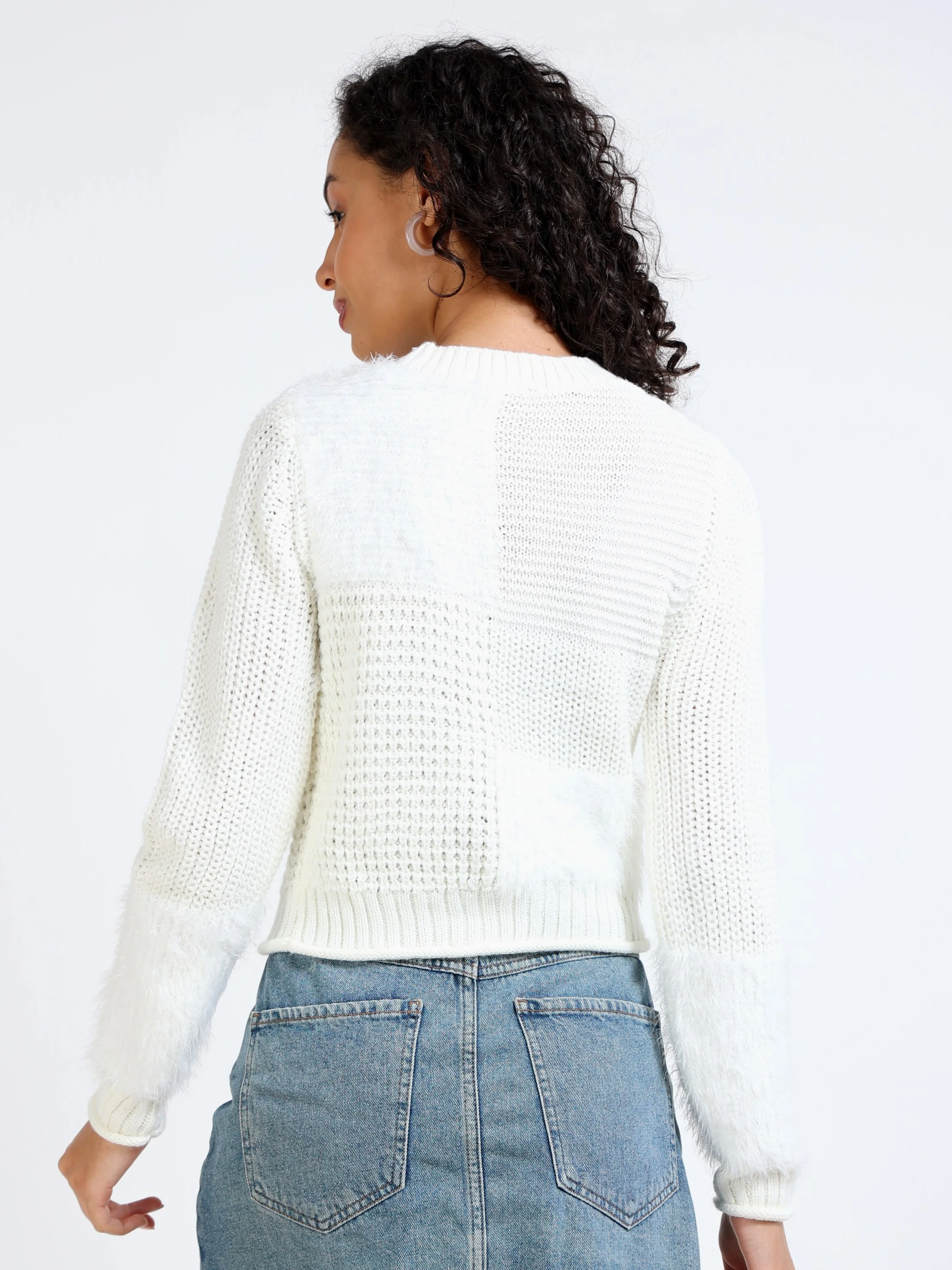 Women White Crew Neck Sweater - Image 3
