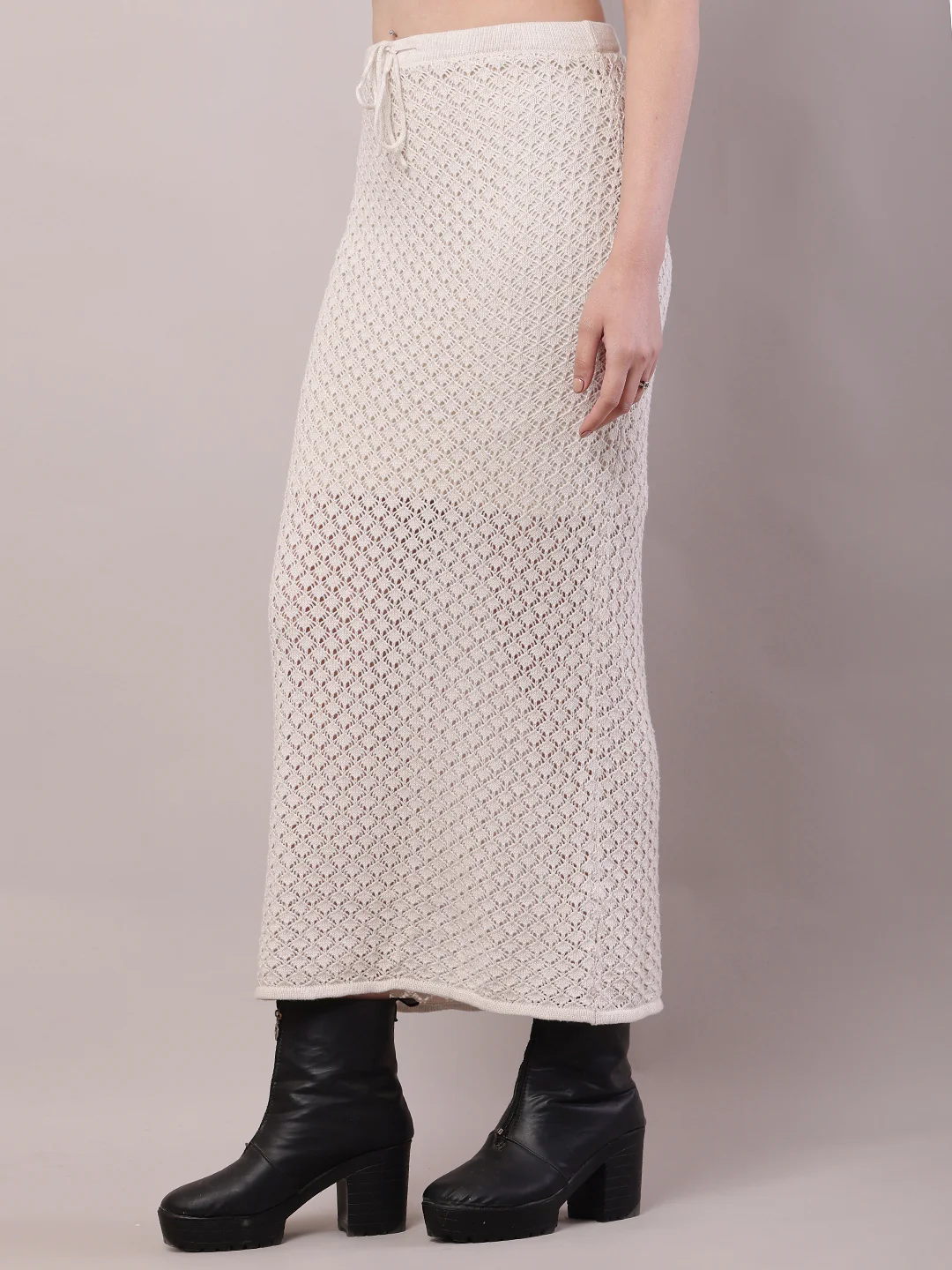 Women White Crochet Mesh Sheer Maxi Skirt - Image 2