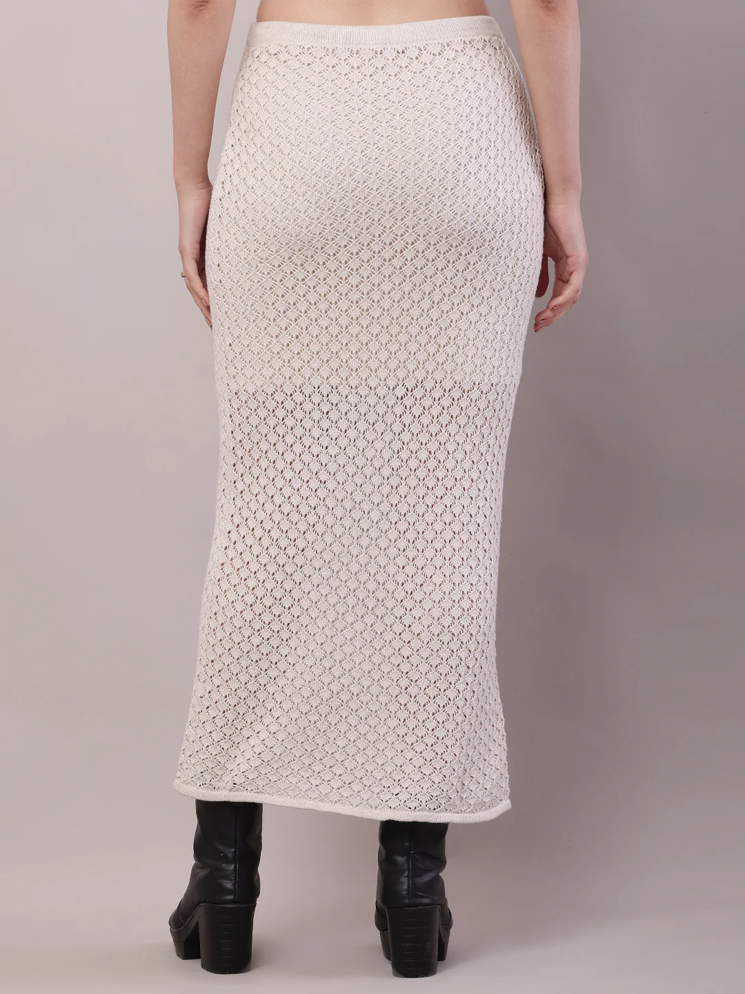 Women White Crochet Mesh Sheer Maxi Skirt - Image 4