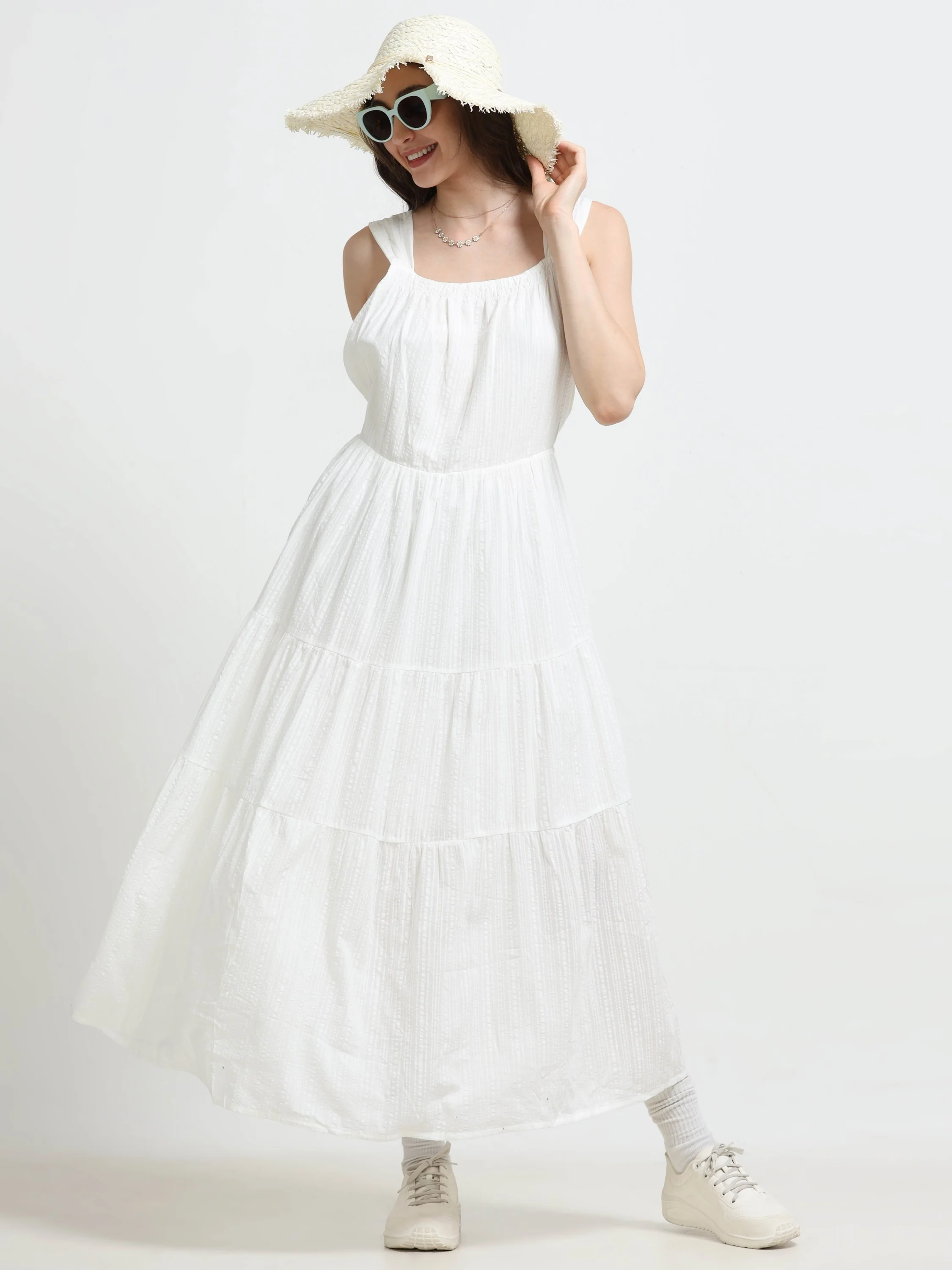 Women White Deep Back Summer Dress - Image 5