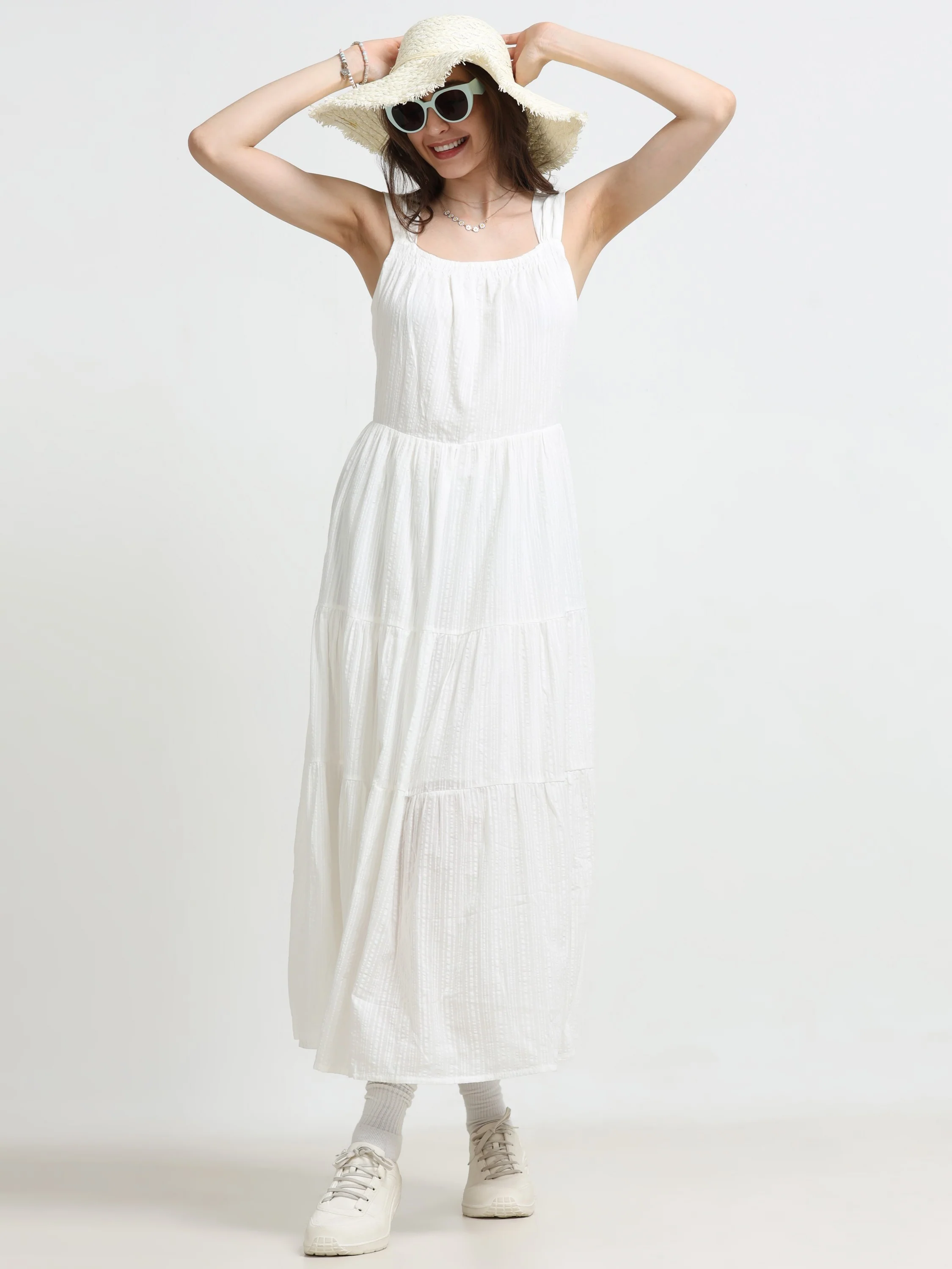 Women White Deep Back Summer Dress - Image 6