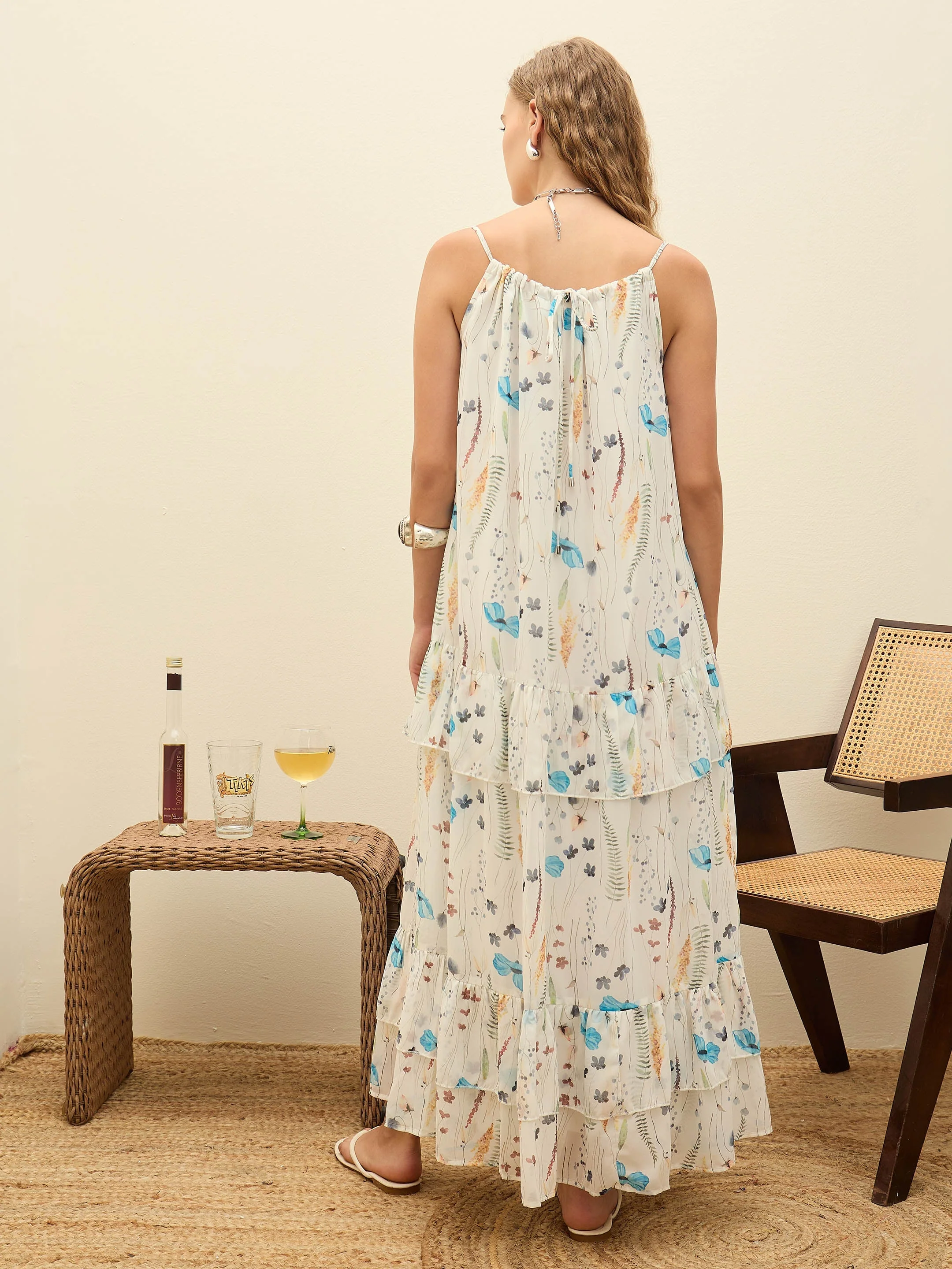 Women White Ditsy Floral Strappy Maxi Dress - Image 5