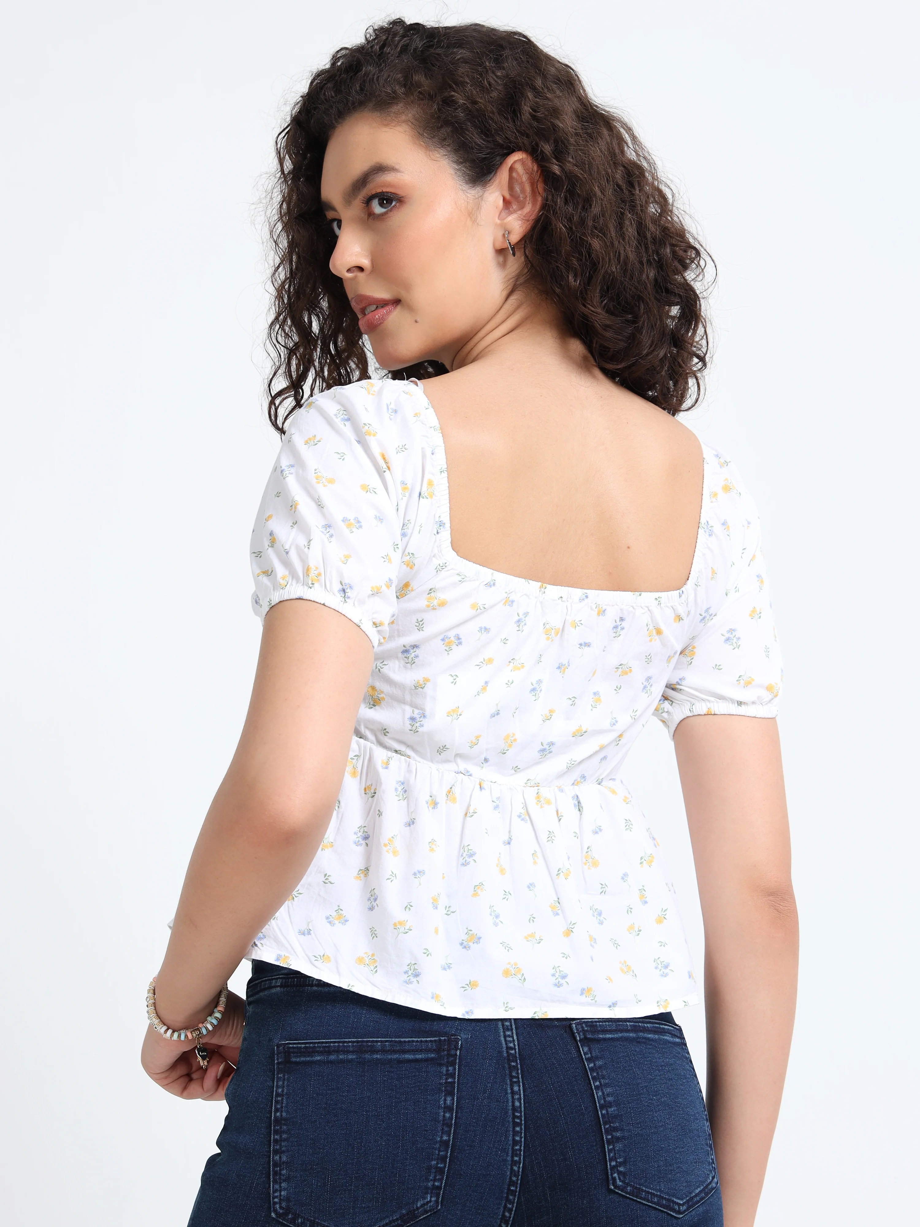 Women Ditsy Printed Crop Top - Image 2