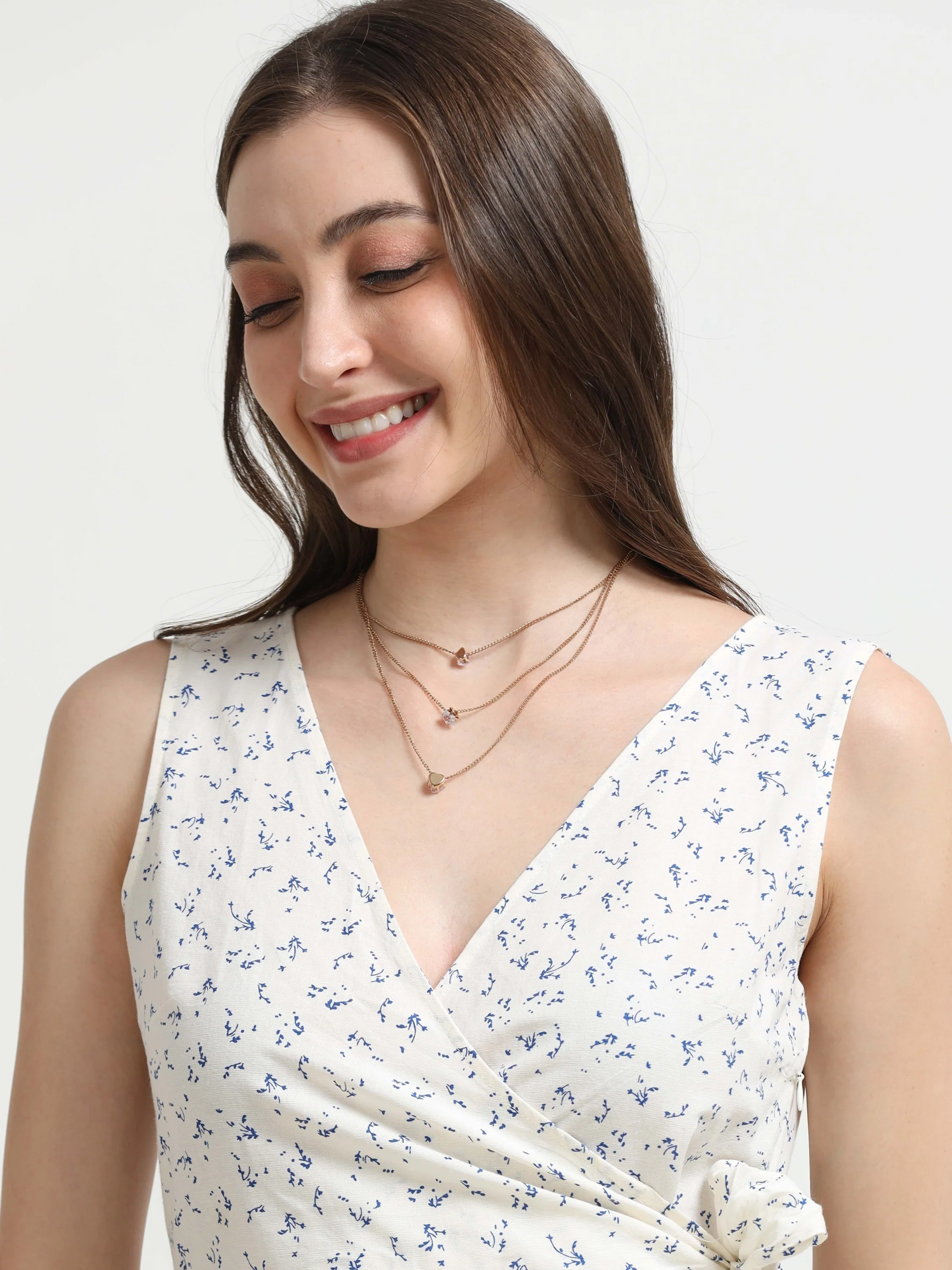 Women White Ditsy Wrap Dress - Image 3