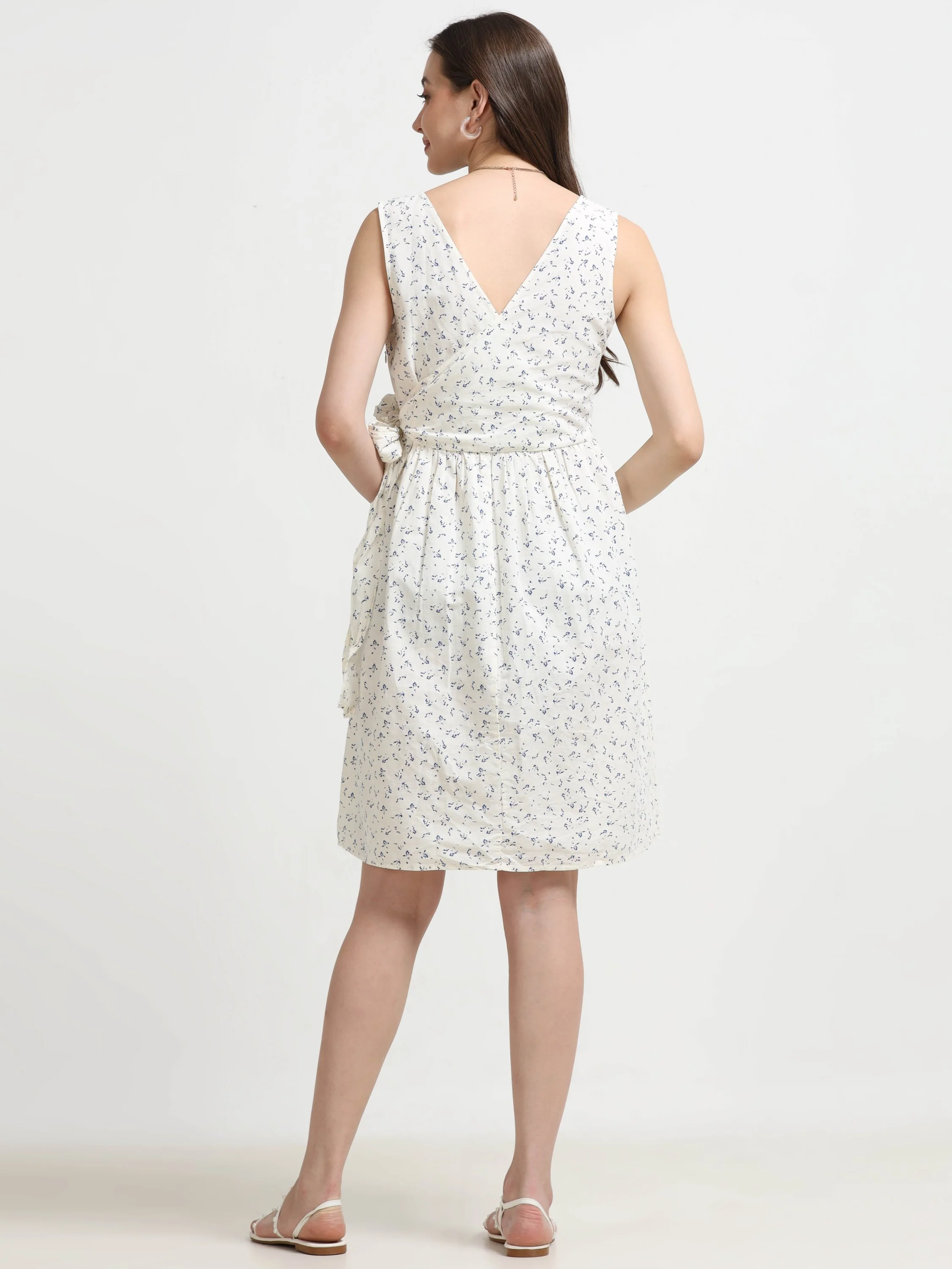 Women White Ditsy Wrap Dress - Image 4
