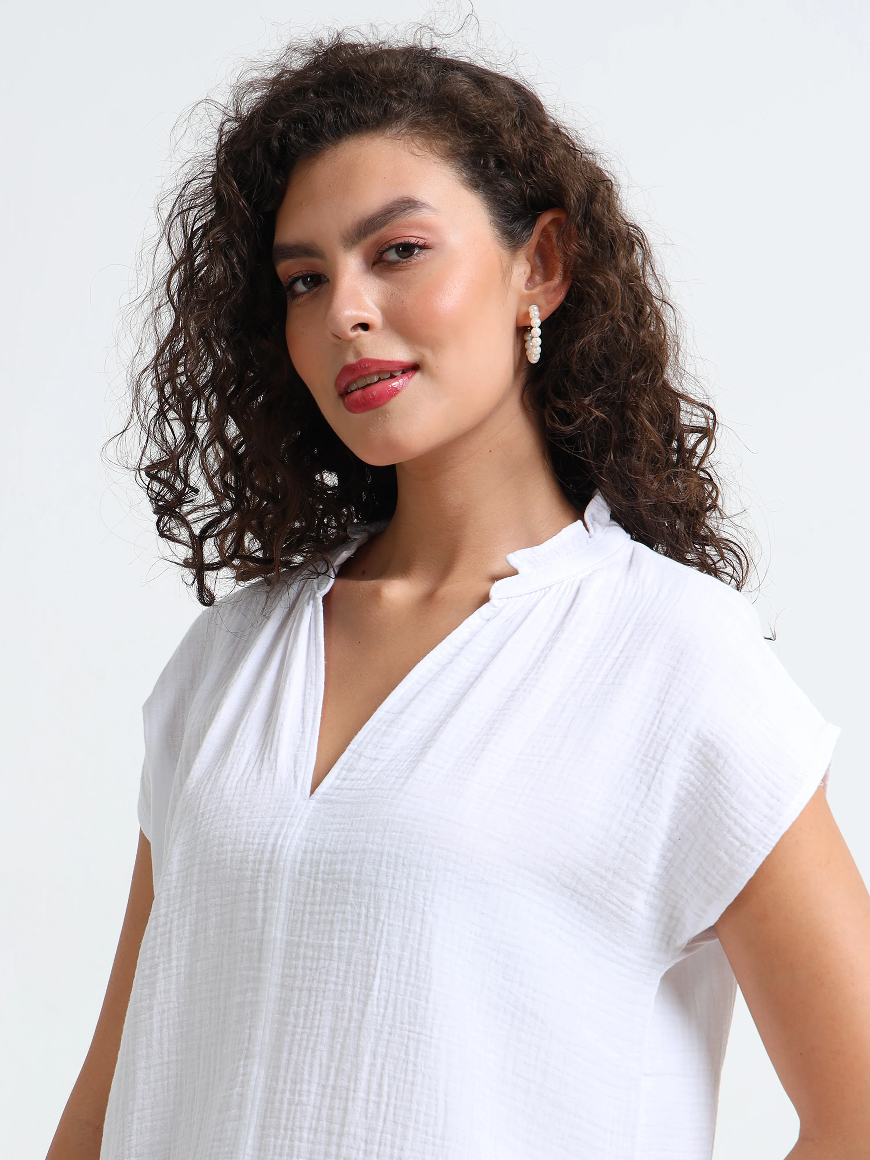 Women White Double Gauze Relaxed Dress - Image 4