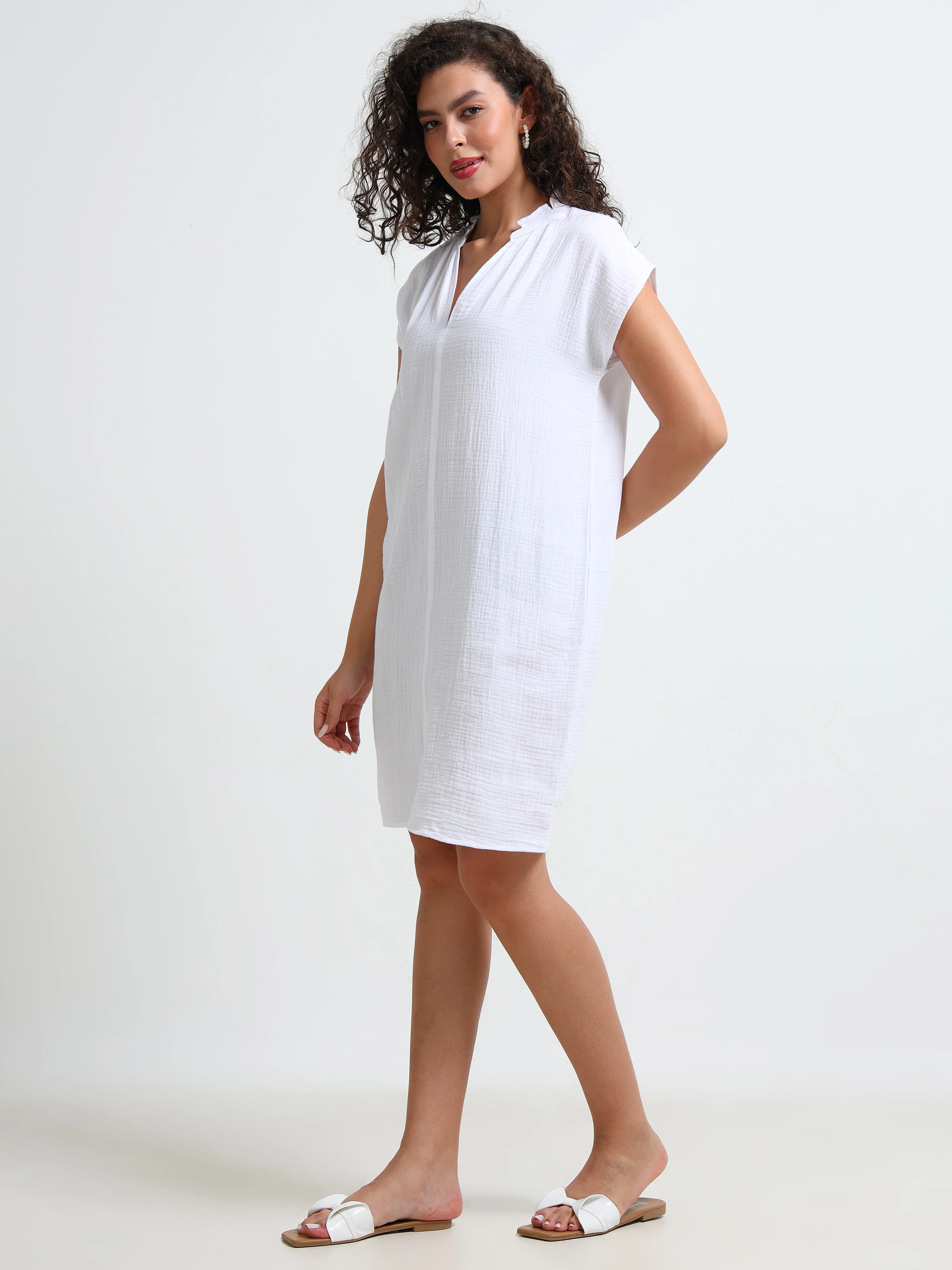 Women White Double Gauze Relaxed Dress - Image 5