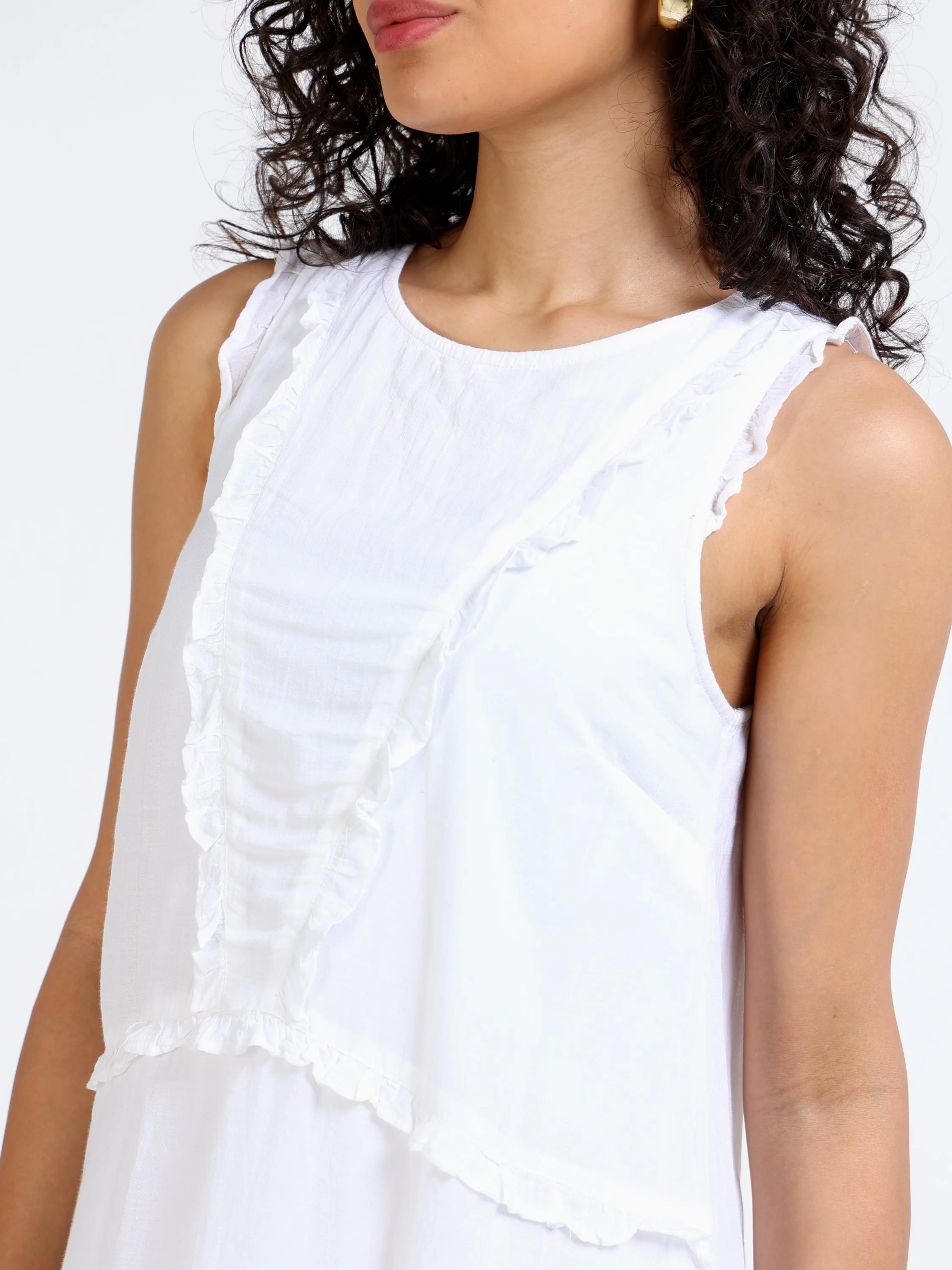 Women White Frilled Dress - Image 7