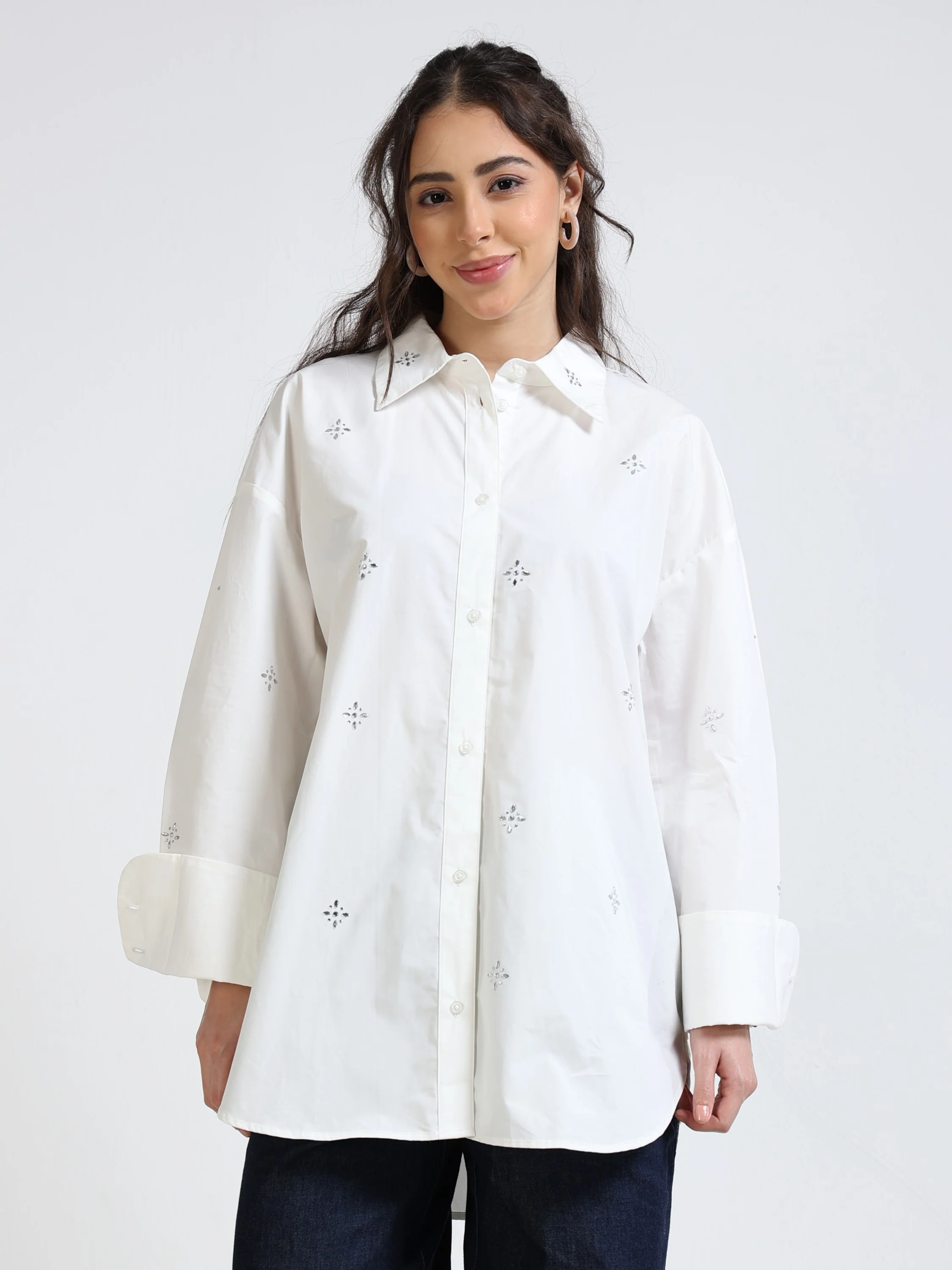 Women Embellished Oversized Shirt - Image 4