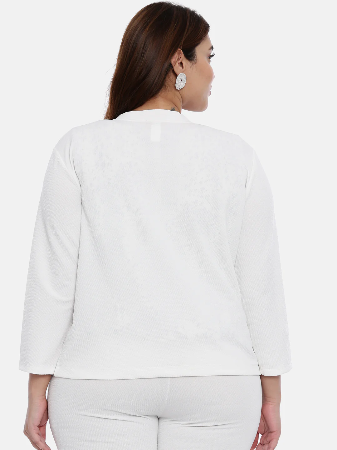 Women White Embossed Open Jacket - Image 2