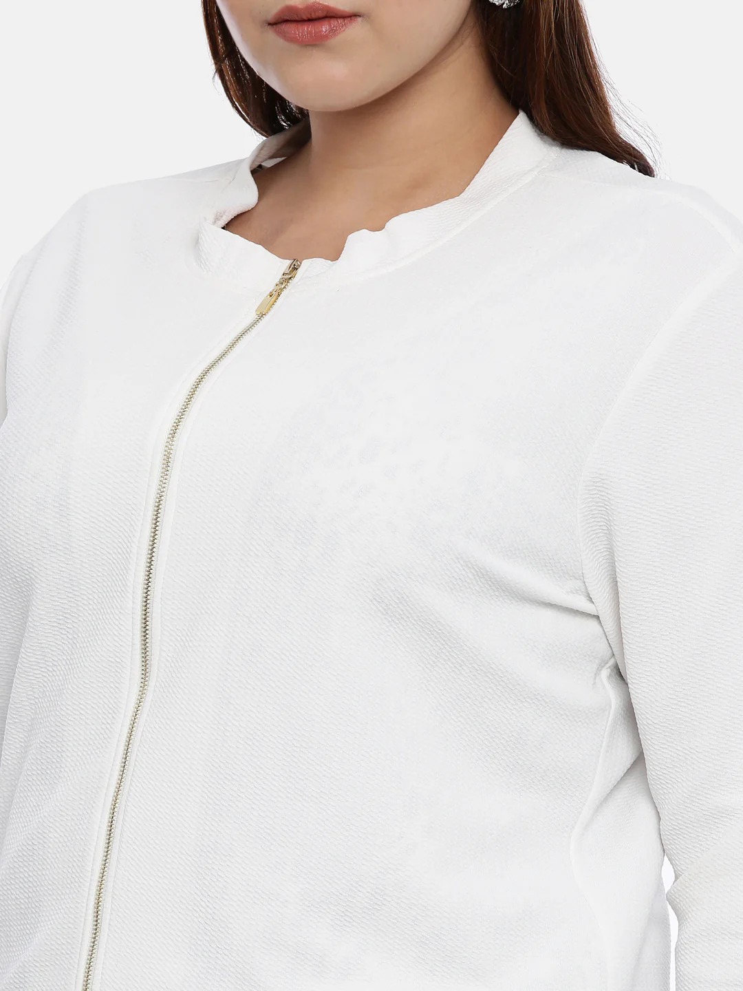 Women White Embossed Open Jacket - Image 3
