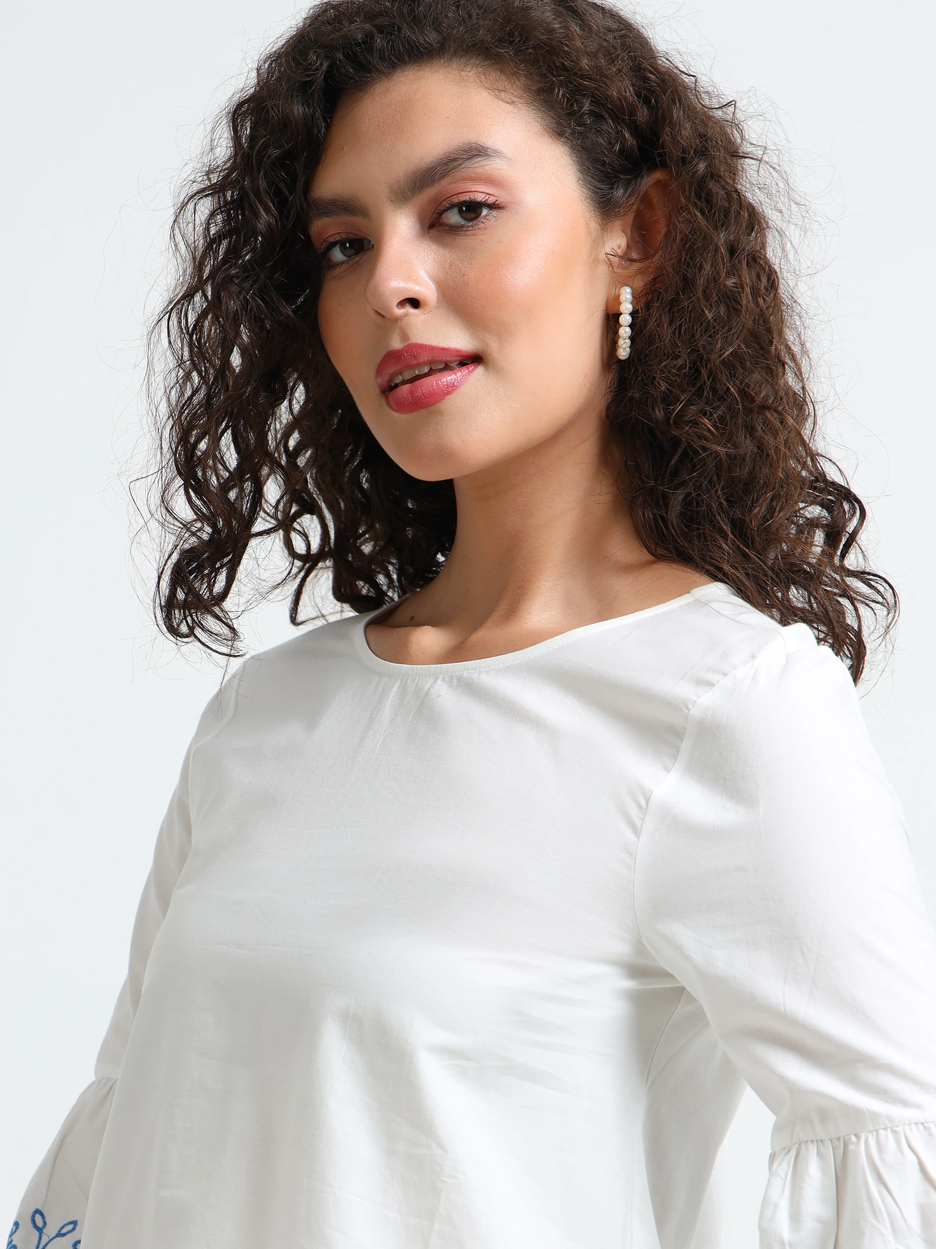 Women White Embroidered Casual Top - Image 3