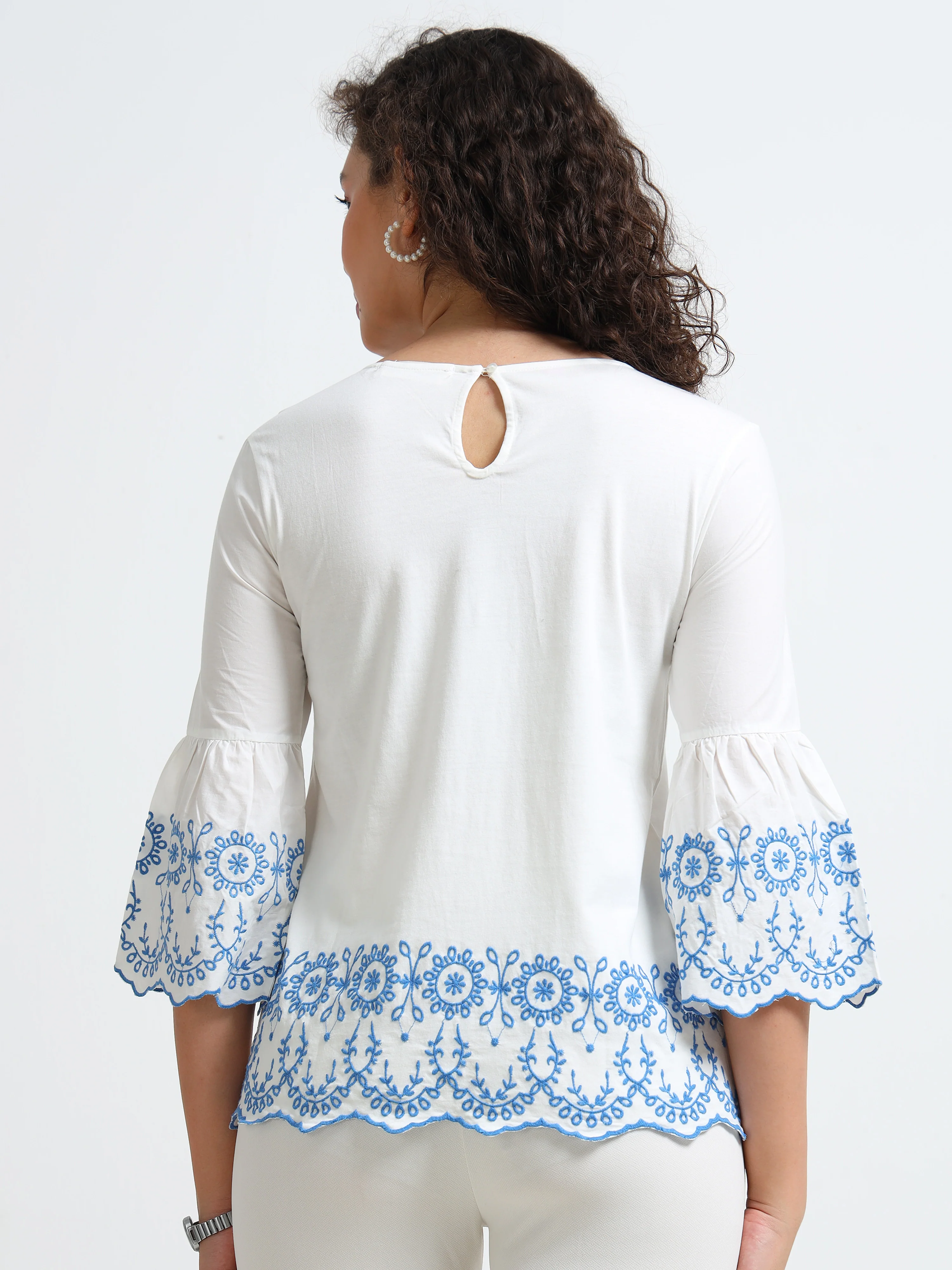 Women White Embroidered Casual Top - Image 4