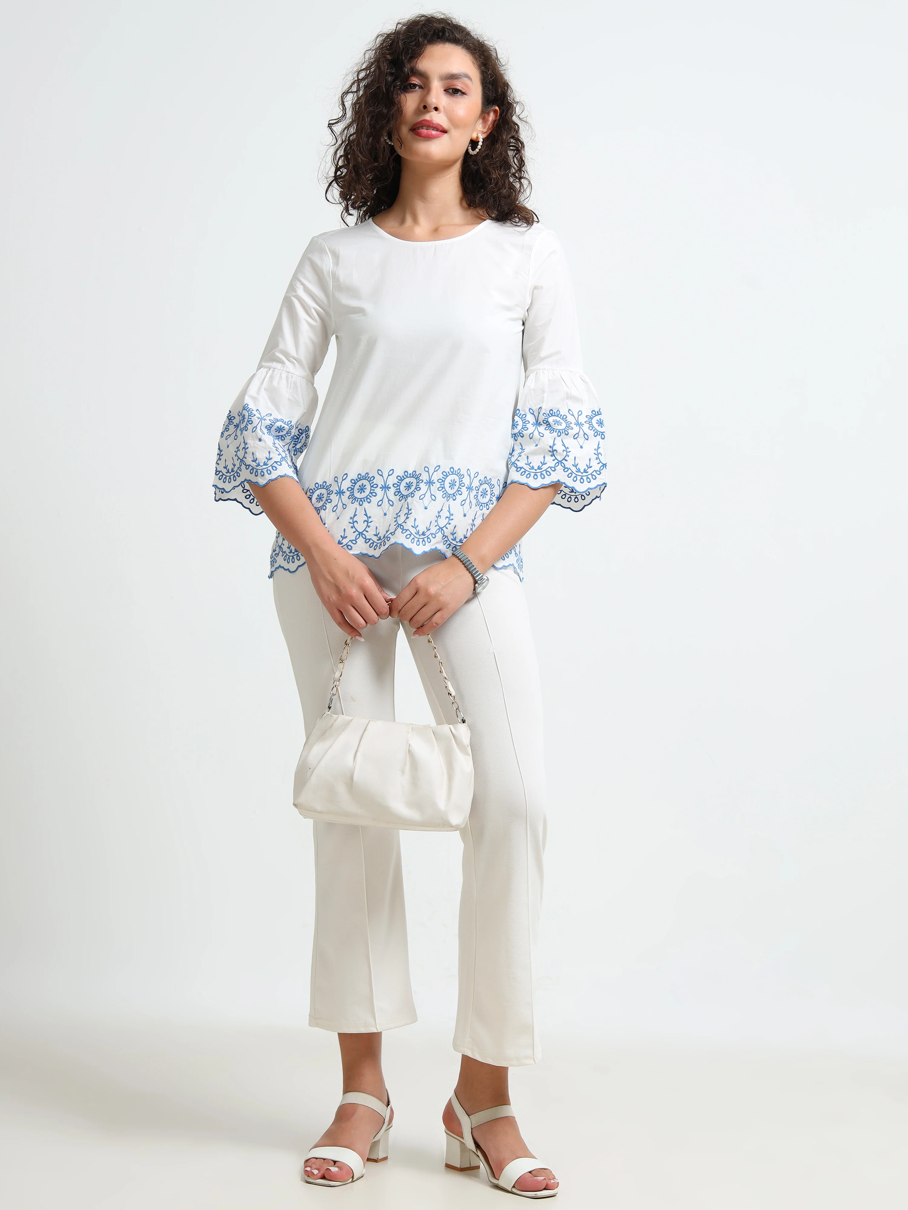 Women White Embroidered Casual Top - Image 6