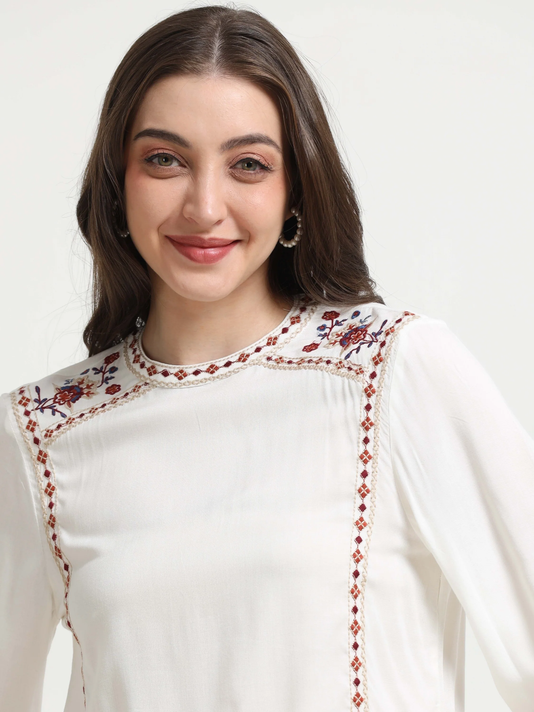 Women White Embroidered Casual Top - Image 3