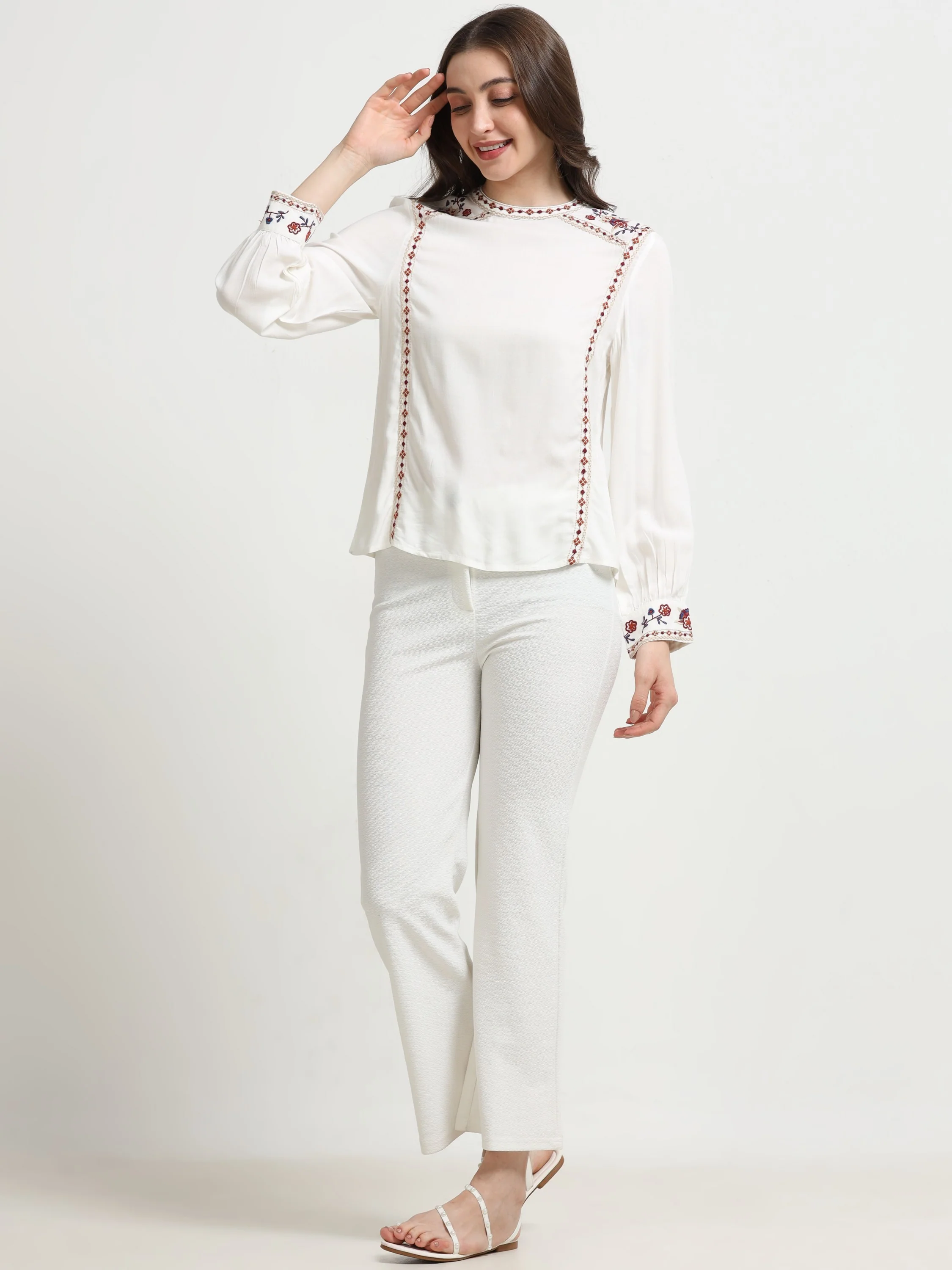 Women White Embroidered Casual Top - Image 6