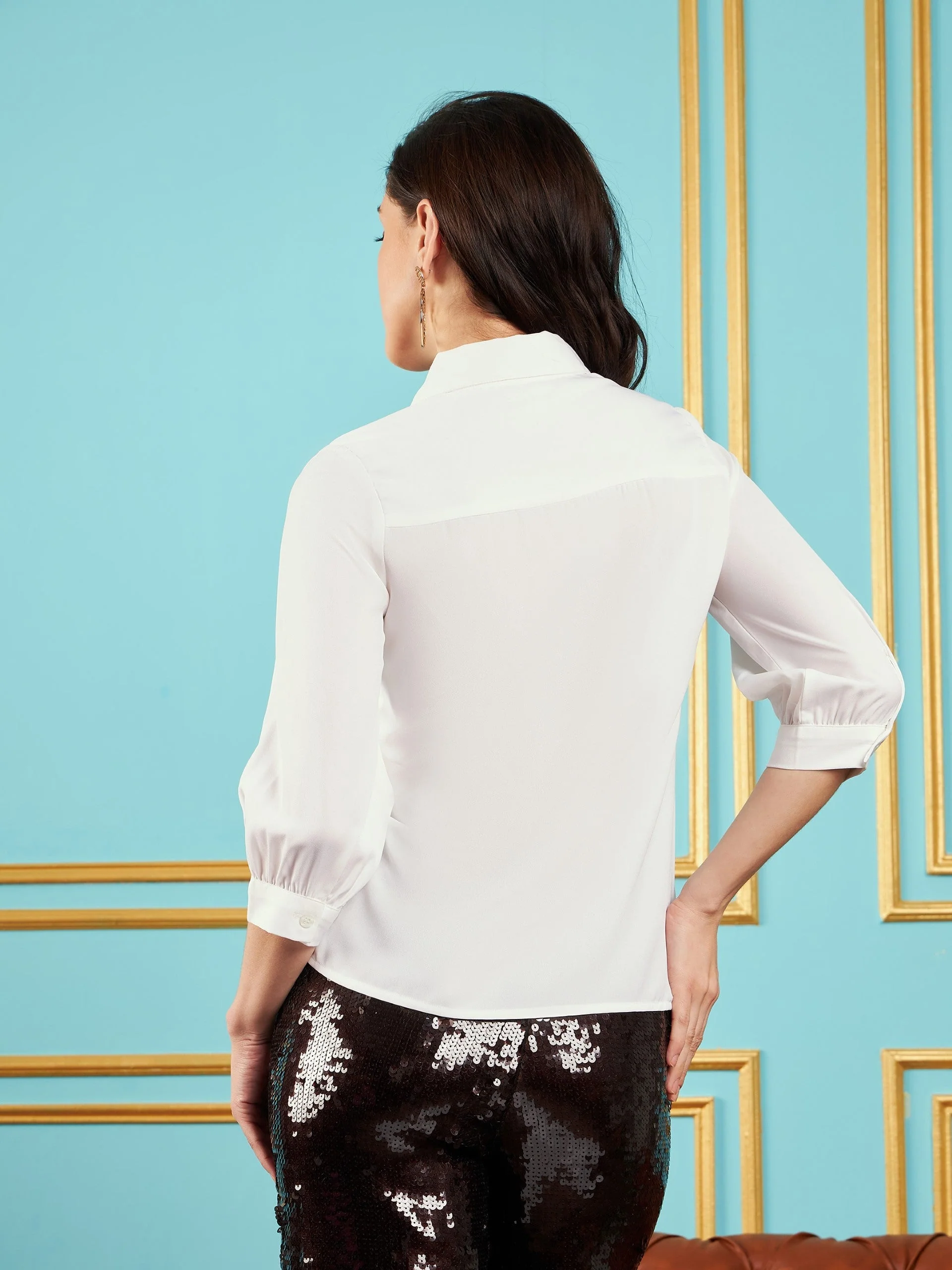 Women White Embroidered Placket Shirt - Image 5