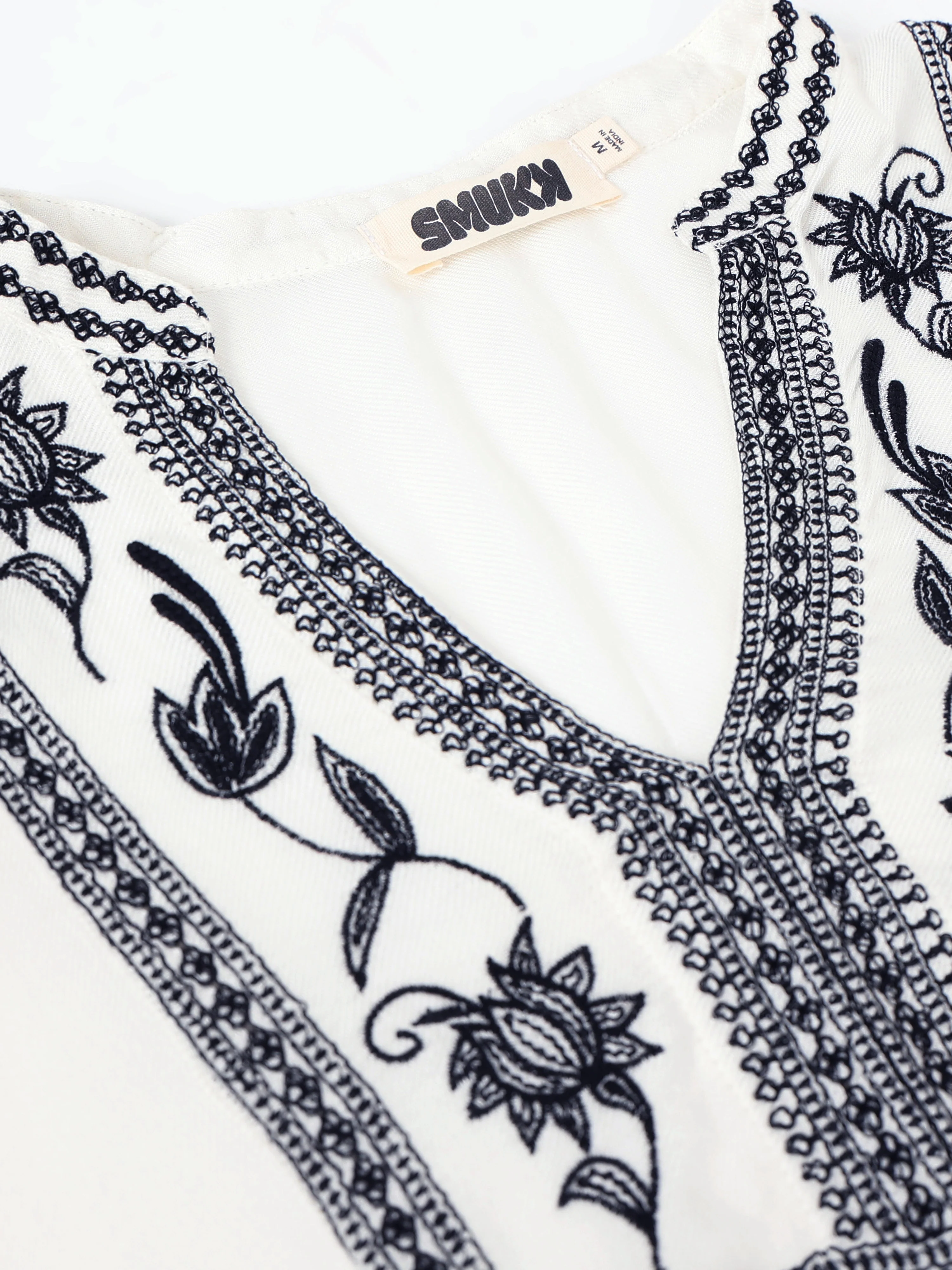 Women White Embroidered Yoke Top - Image 7