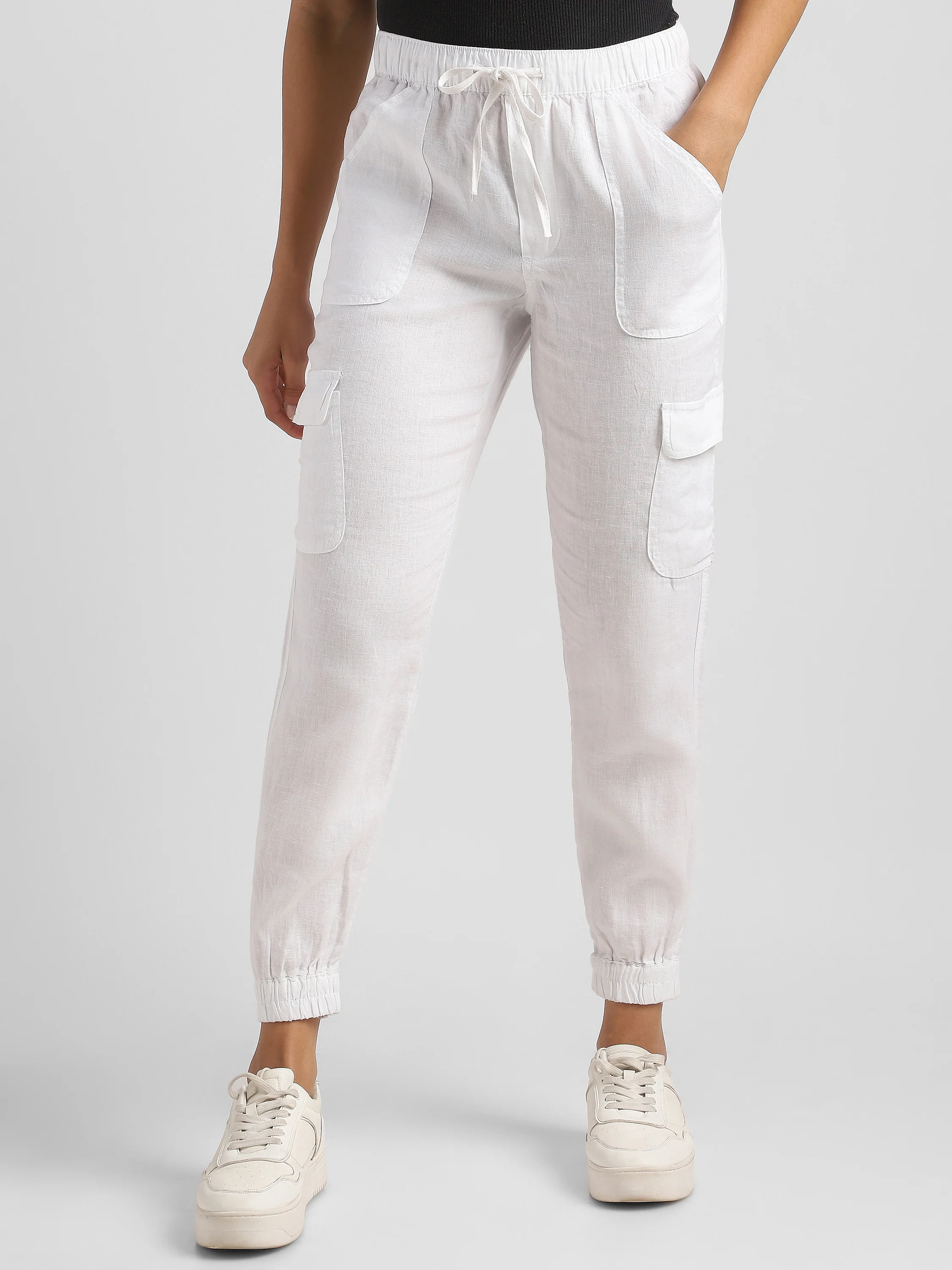 Women Linen Blend Cargo Jogger Pants - Image 3