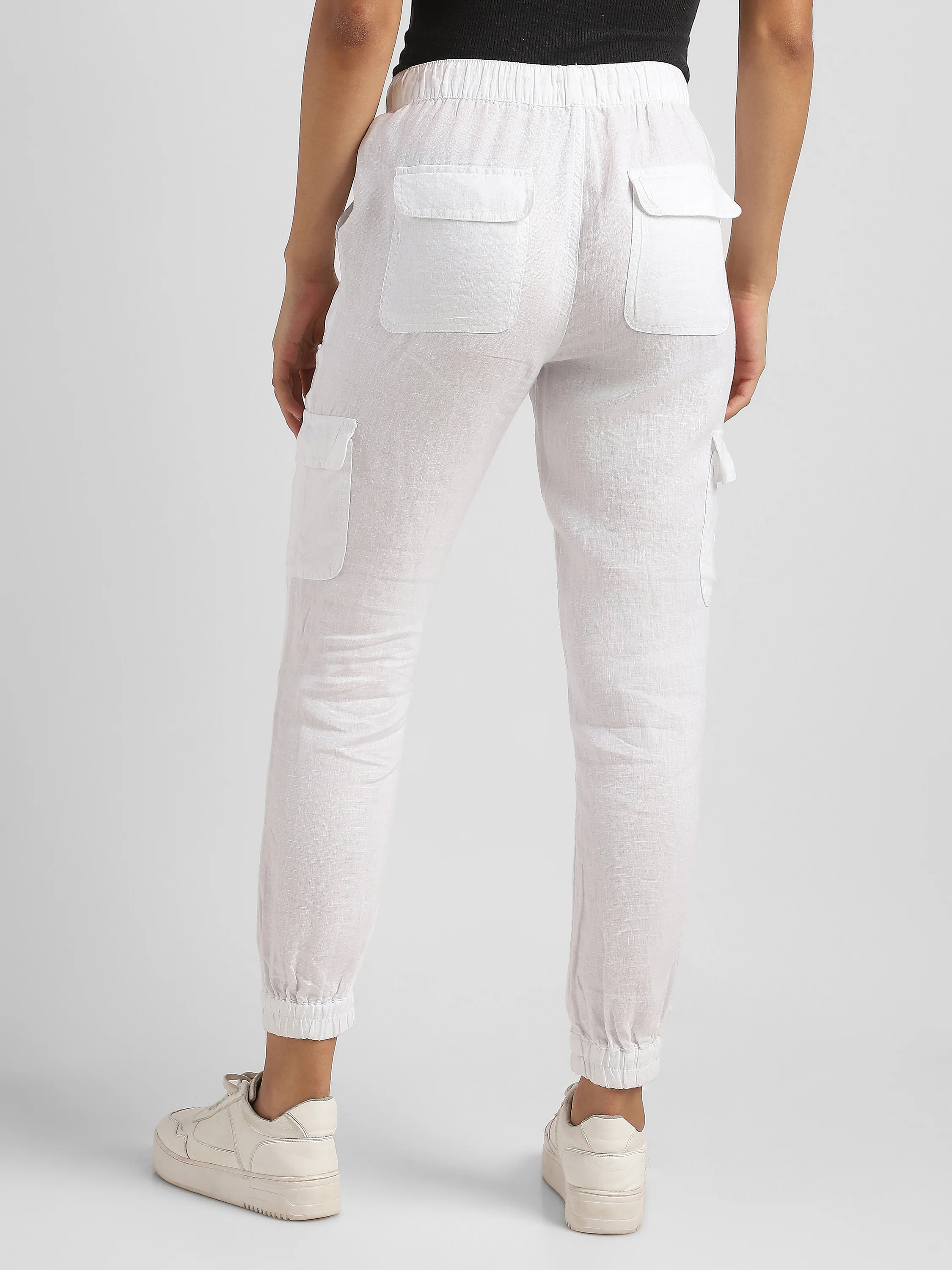 Women Linen Blend Cargo Jogger Pants - Image 4