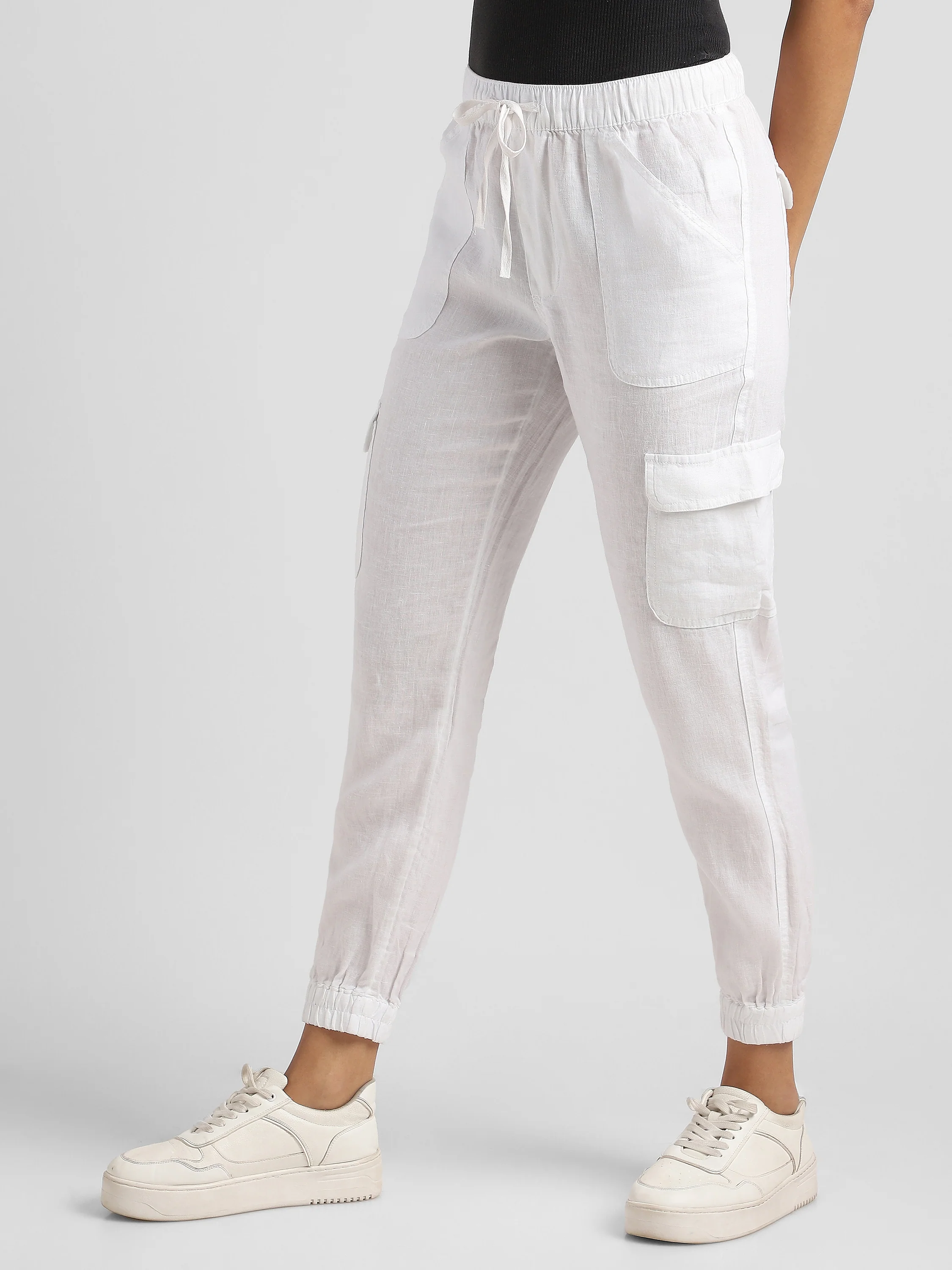 Women Linen Blend Cargo Jogger Pants - Image 5