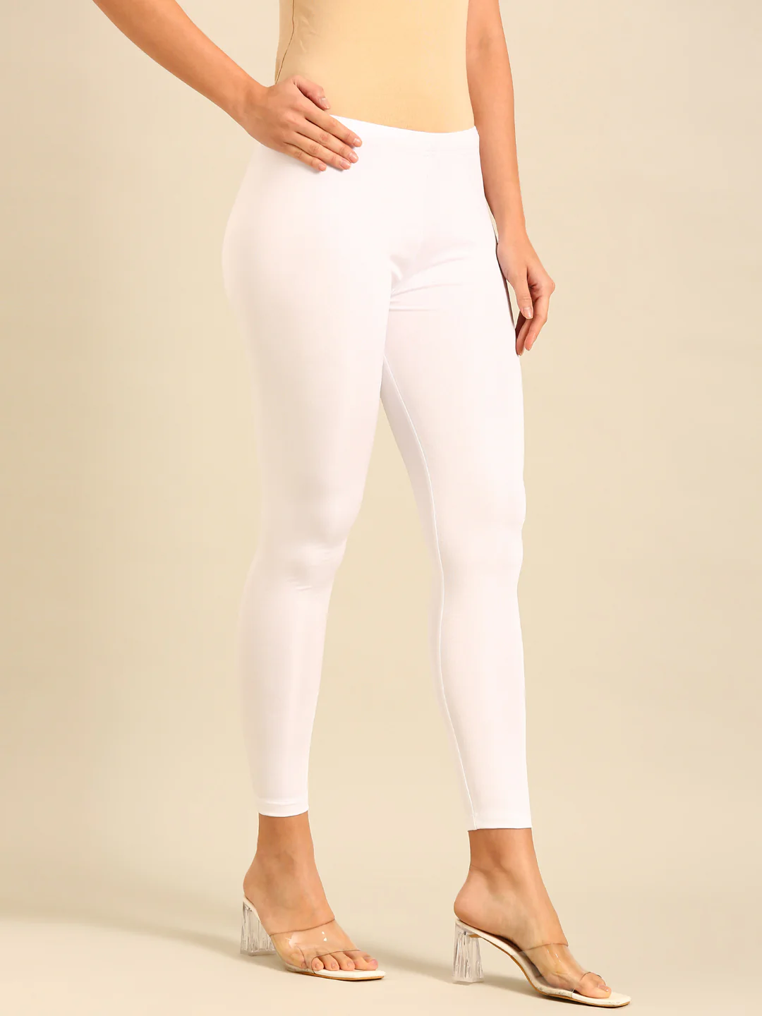 Women White Festive Leggings - Image 3