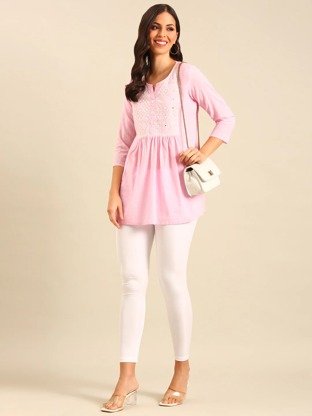 Women White Festive Leggings - Image 5