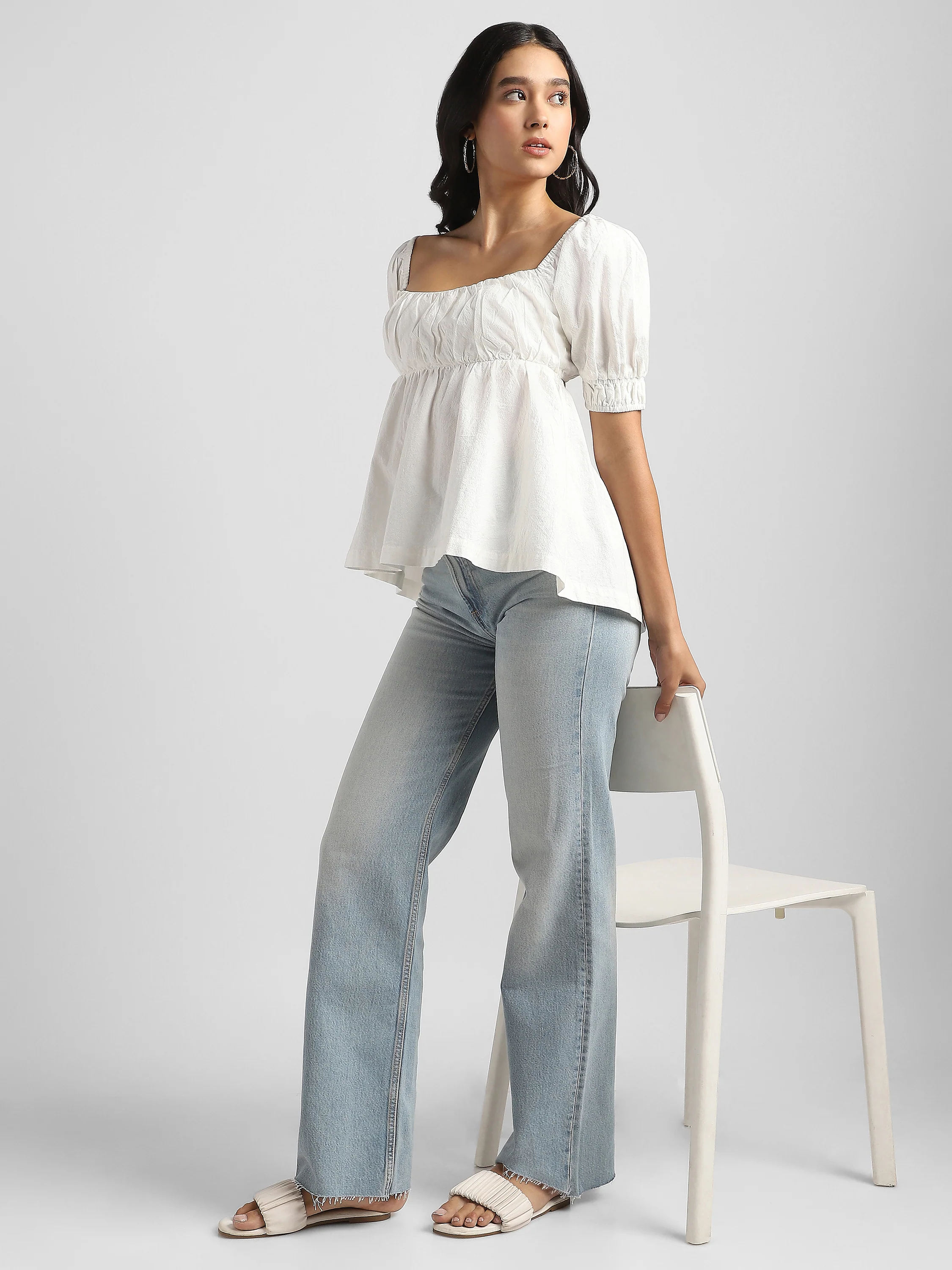 Women White Fit & Flare Back Tie Top - Image 3