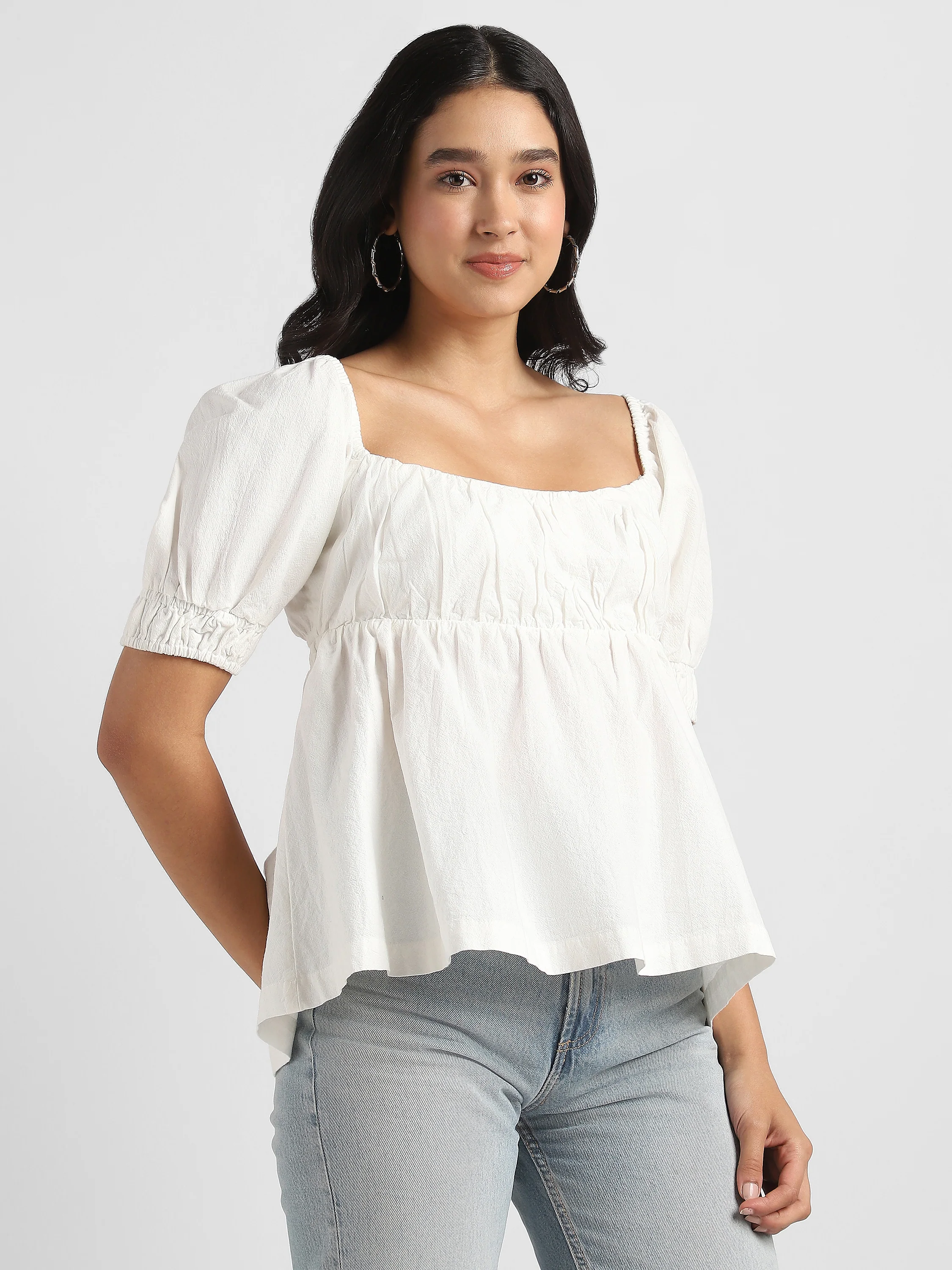 Women White Fit & Flare Back Tie Top - Image 4