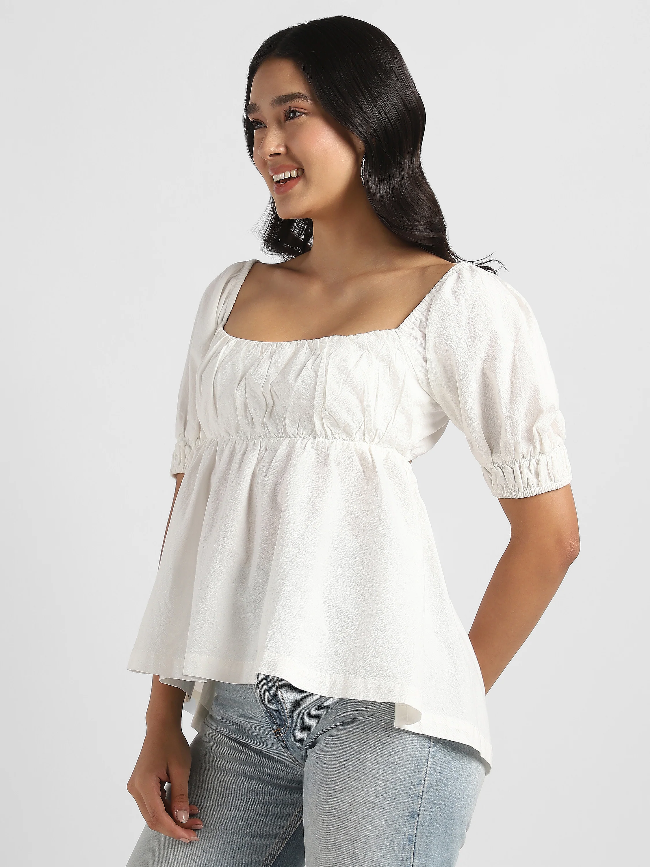 Women White Fit & Flare Back Tie Top - Image 5