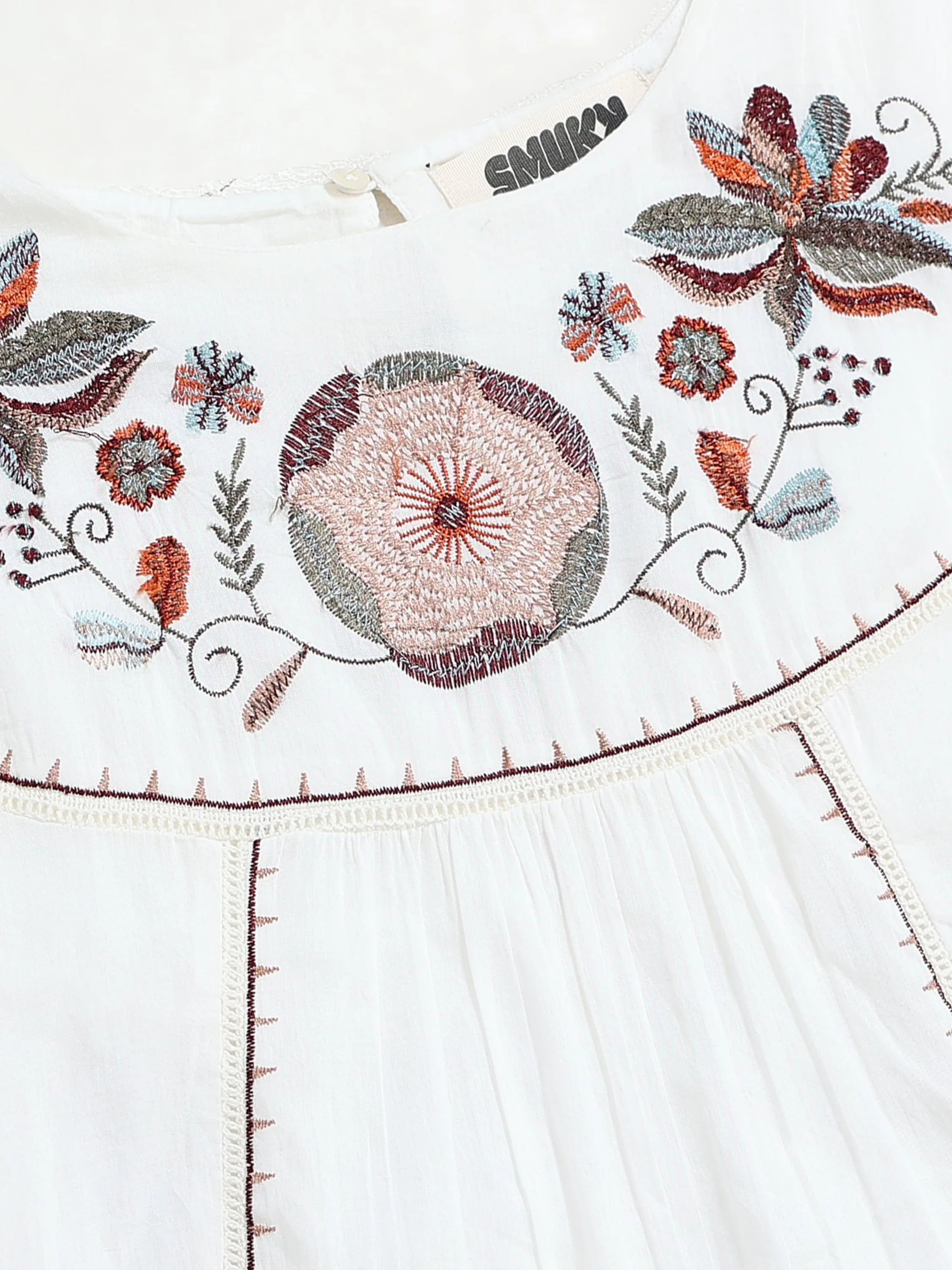 Women White Flared Embroidered Dress - Image 7
