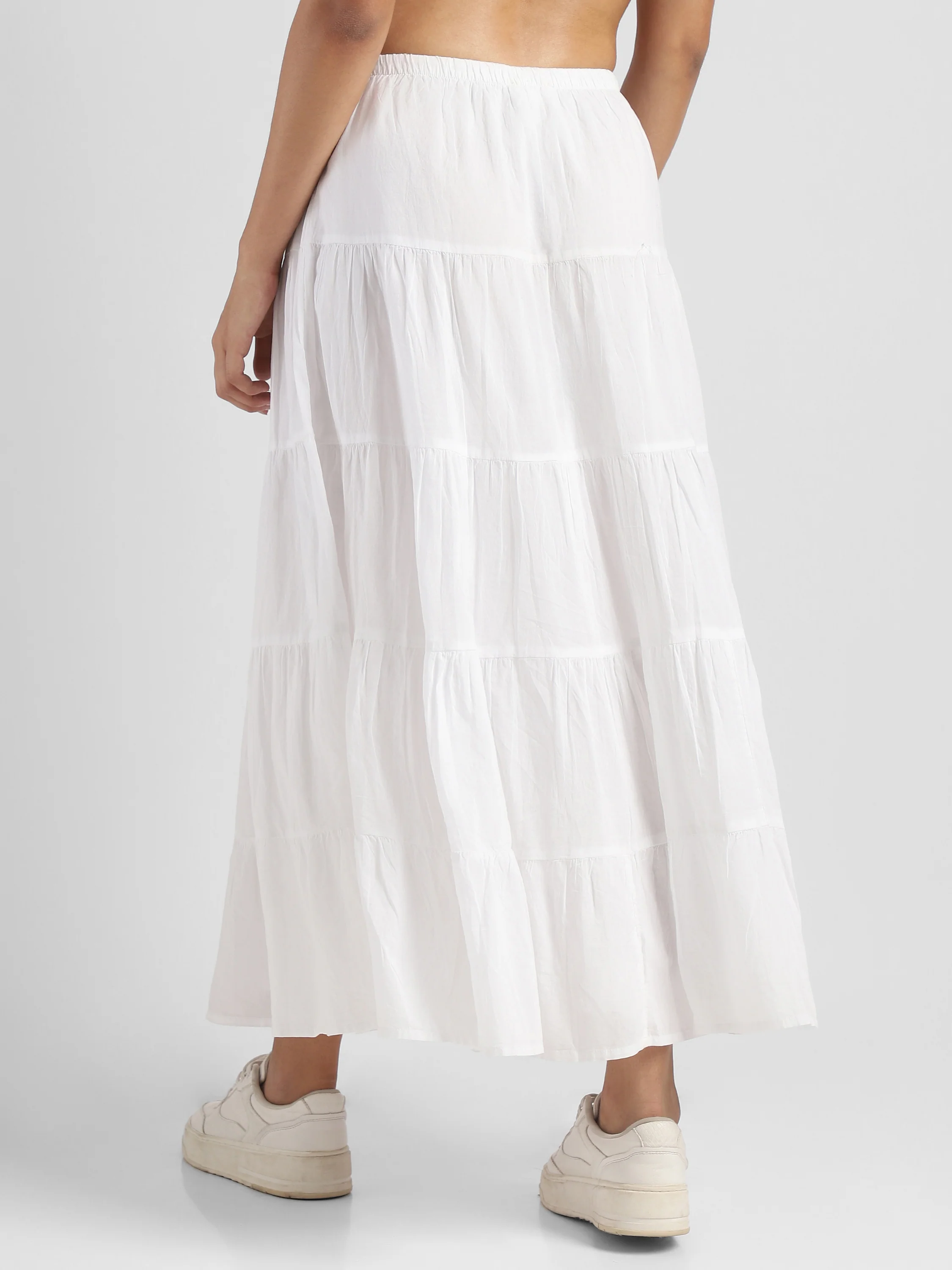 Women White Flared Tier Maxi Skirt - Image 4