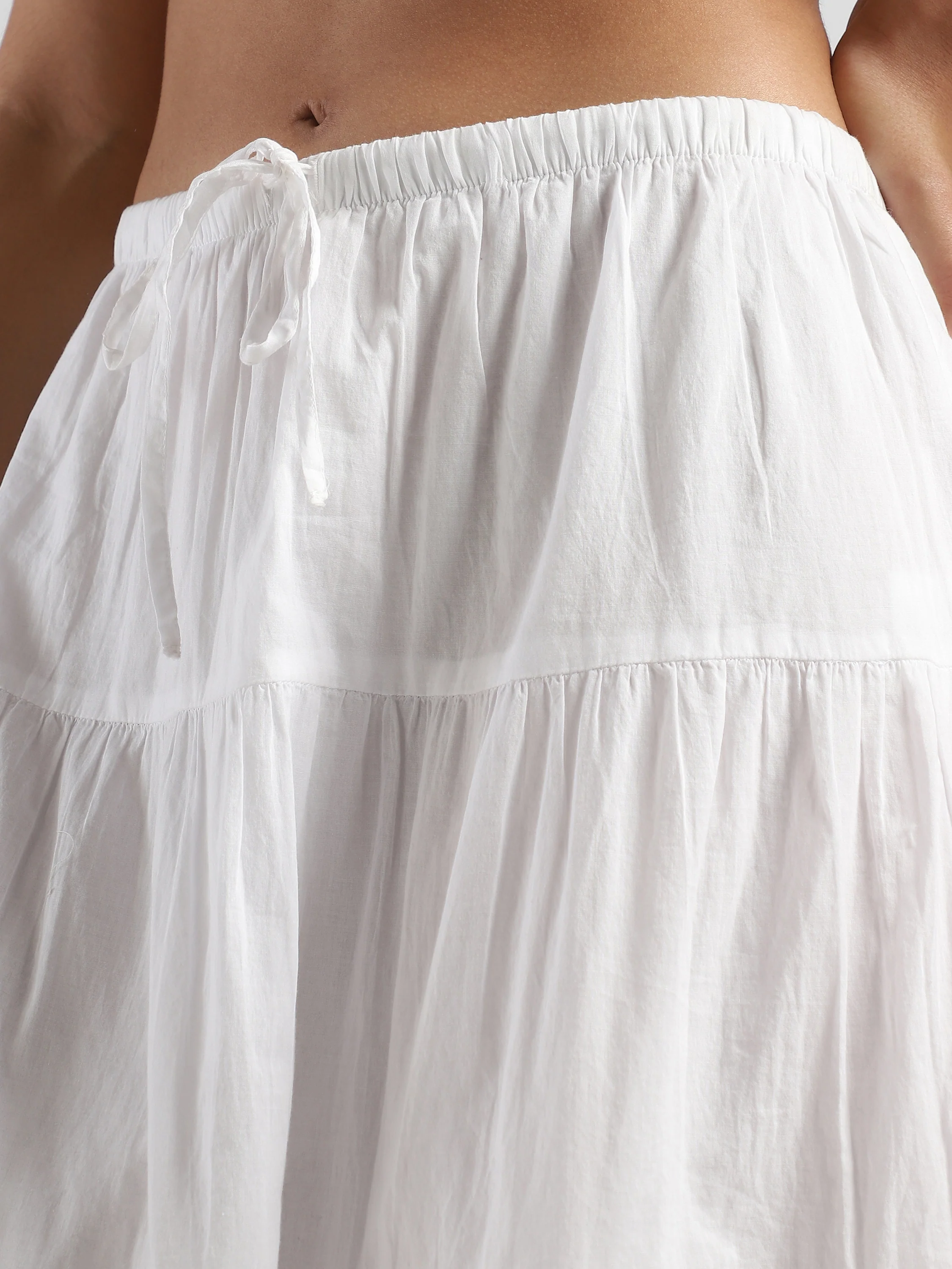Women White Flared Tier Maxi Skirt - Image 6