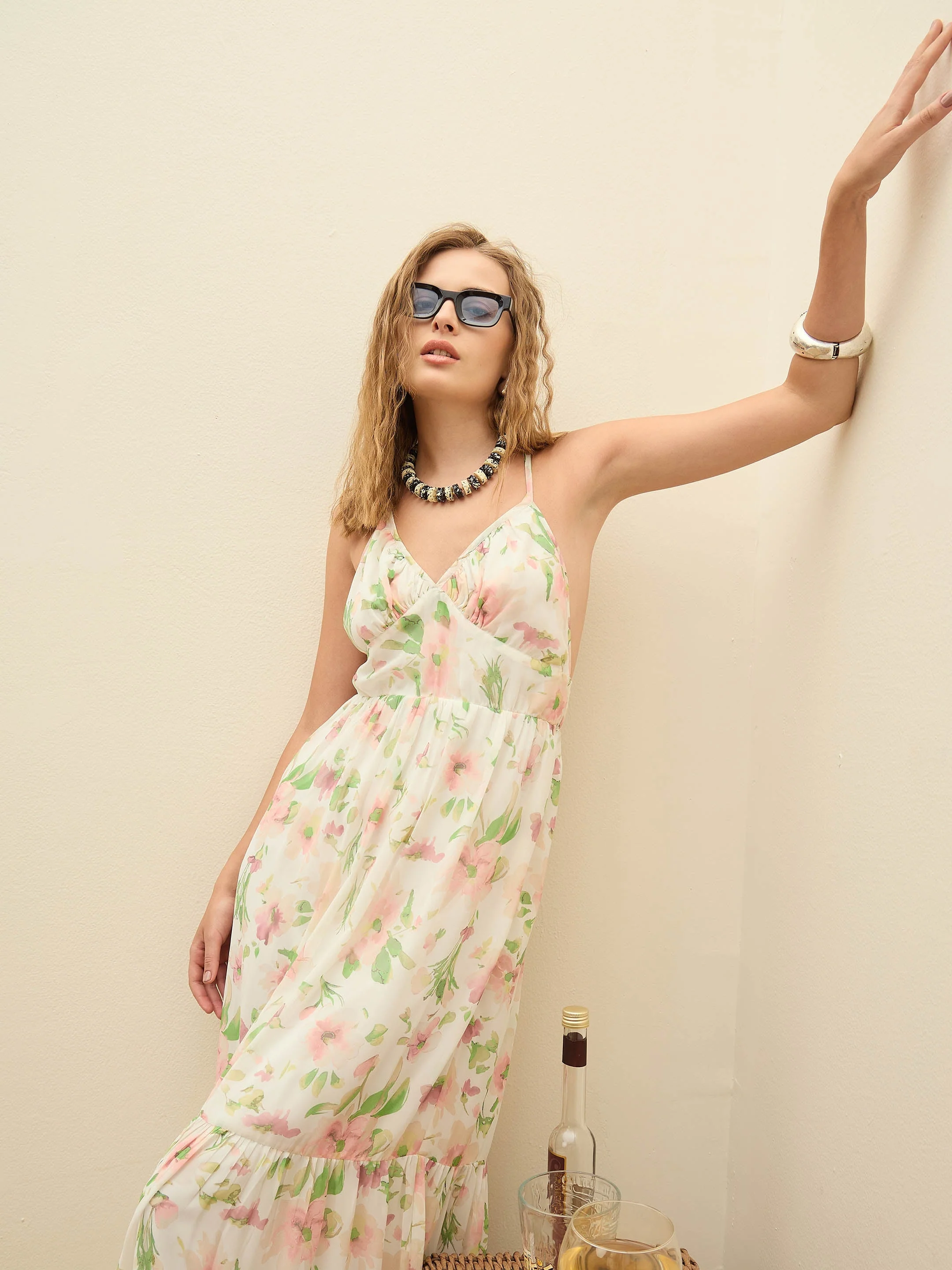Women White Floral Back-Cut Out Maxi Dress - Image 2
