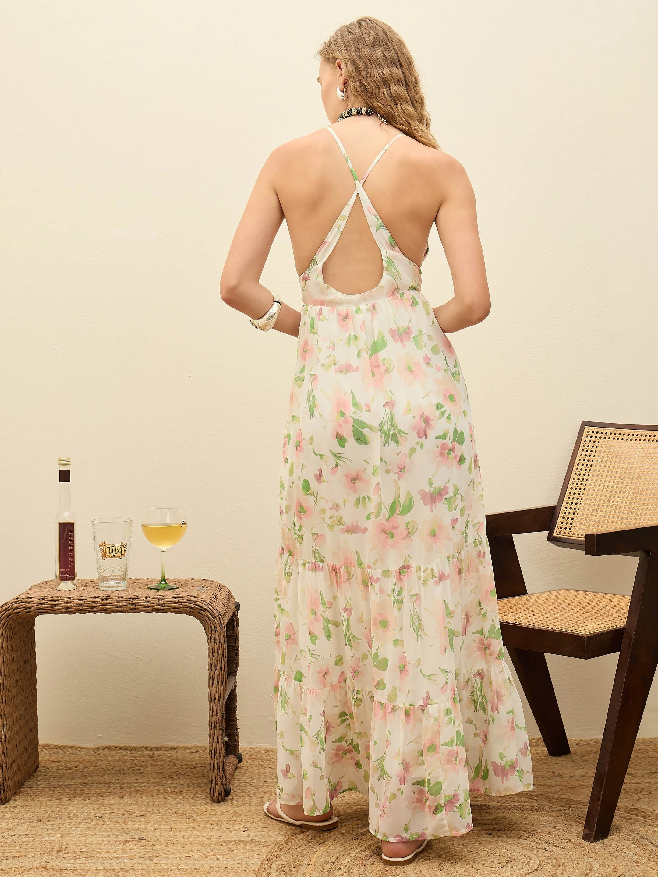 Women White Floral Back-Cut Out Maxi Dress - Image 5