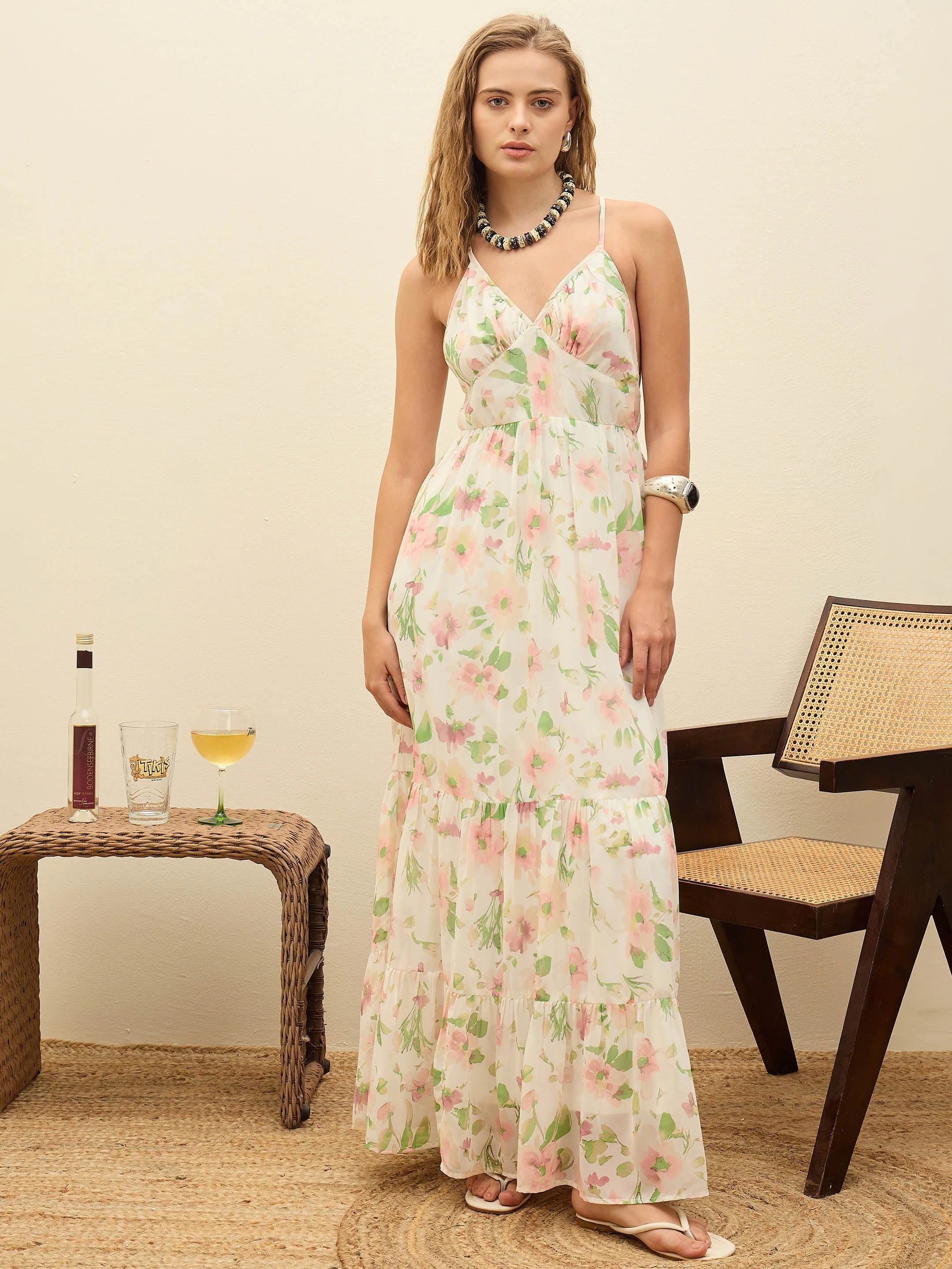 Women White Floral Back-Cut Out Maxi Dress - Image 6
