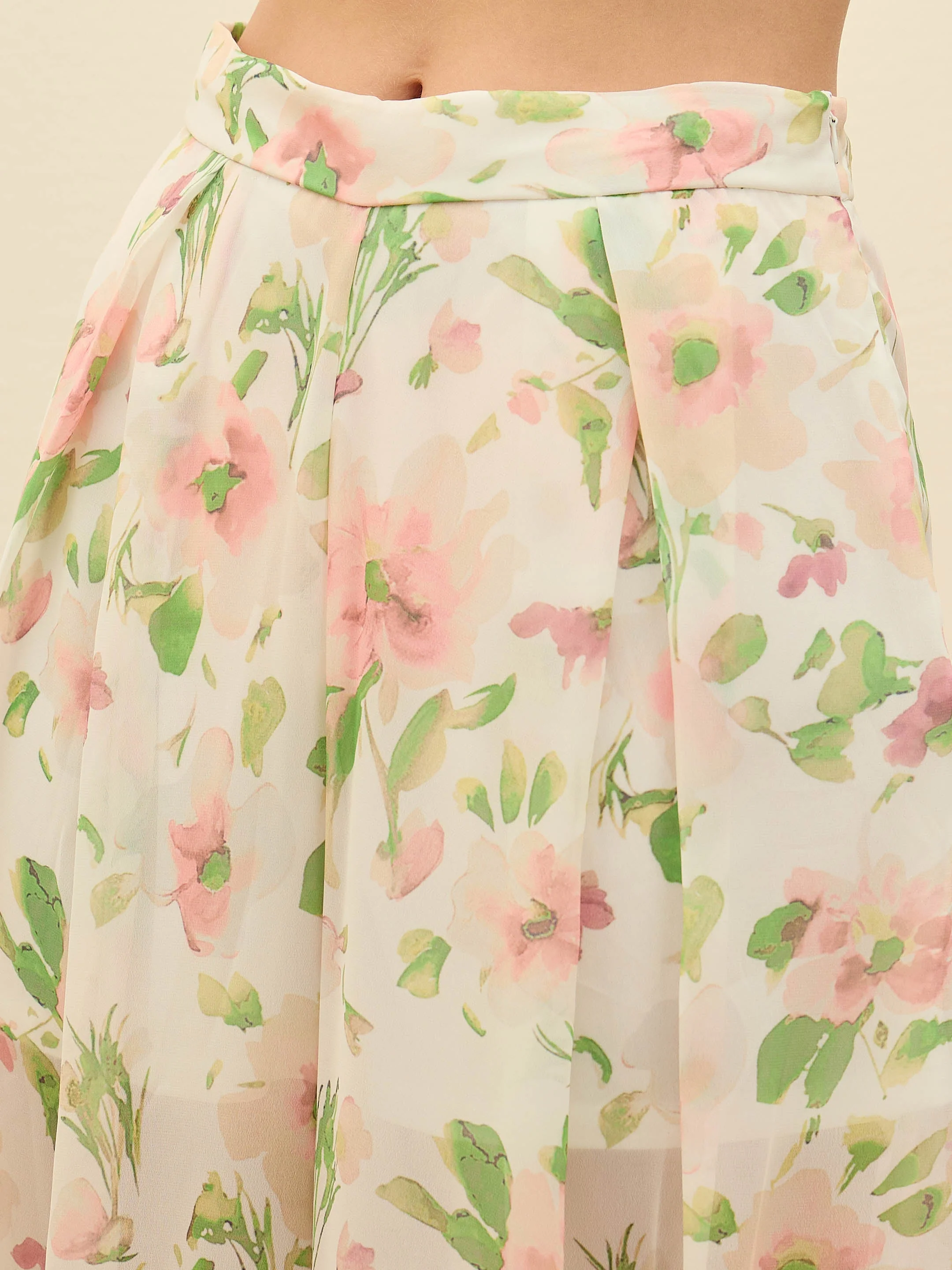 Women White Floral Long Top With Flared Pants - Image 5