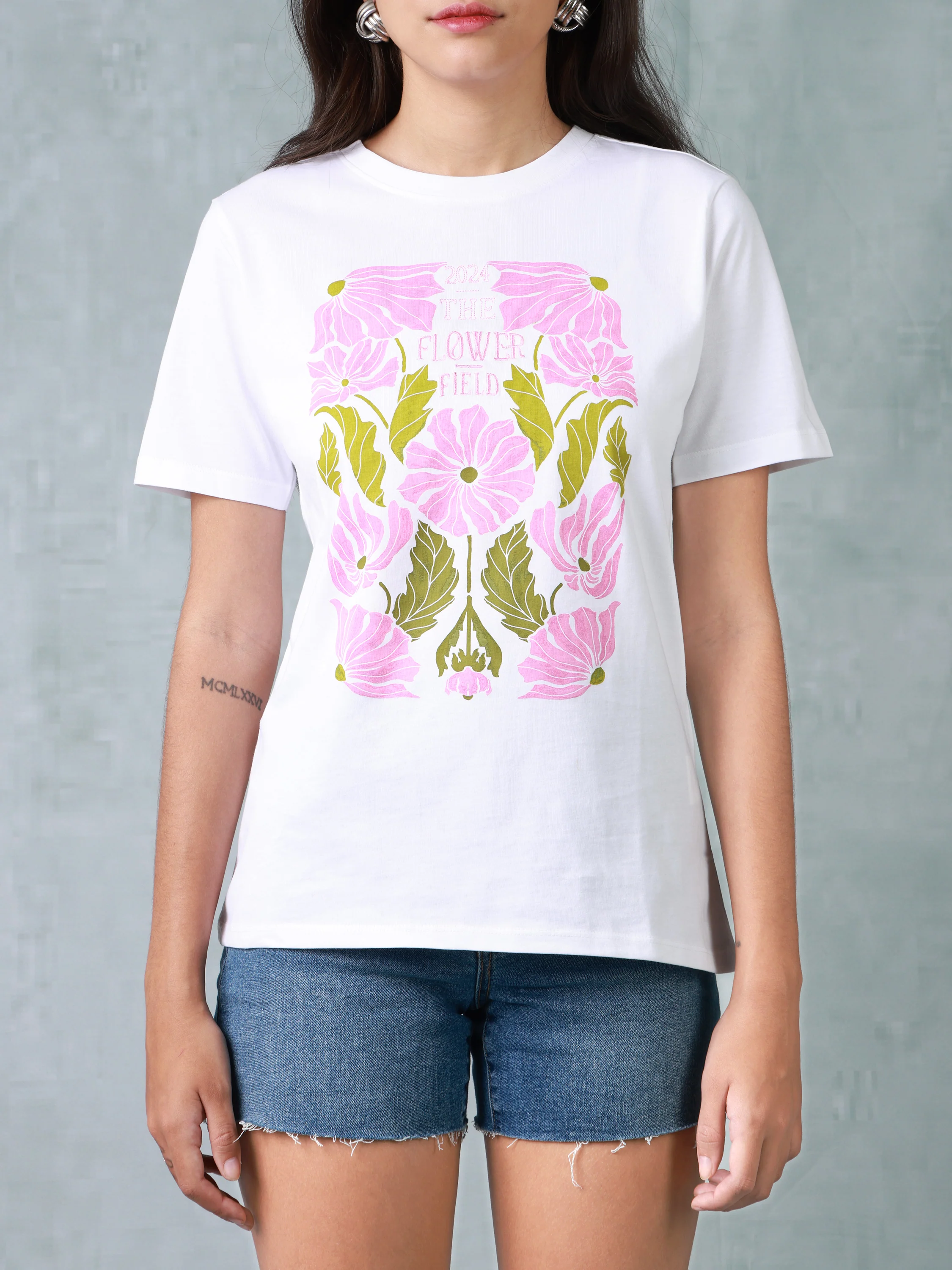 Women White Floral Organic Cotton T-shirt - Image 5