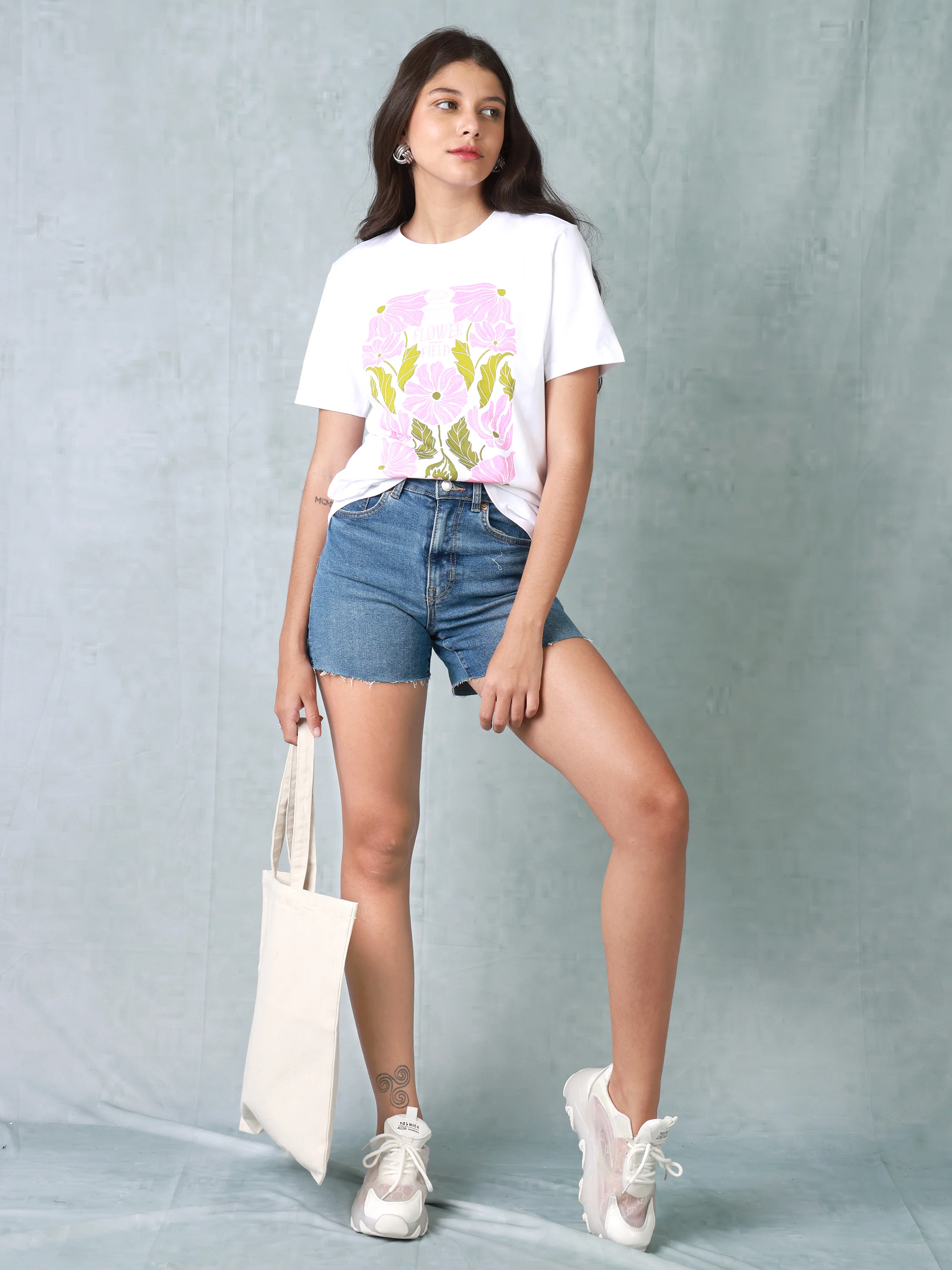 Women White Floral Organic Cotton T-shirt - Image 6